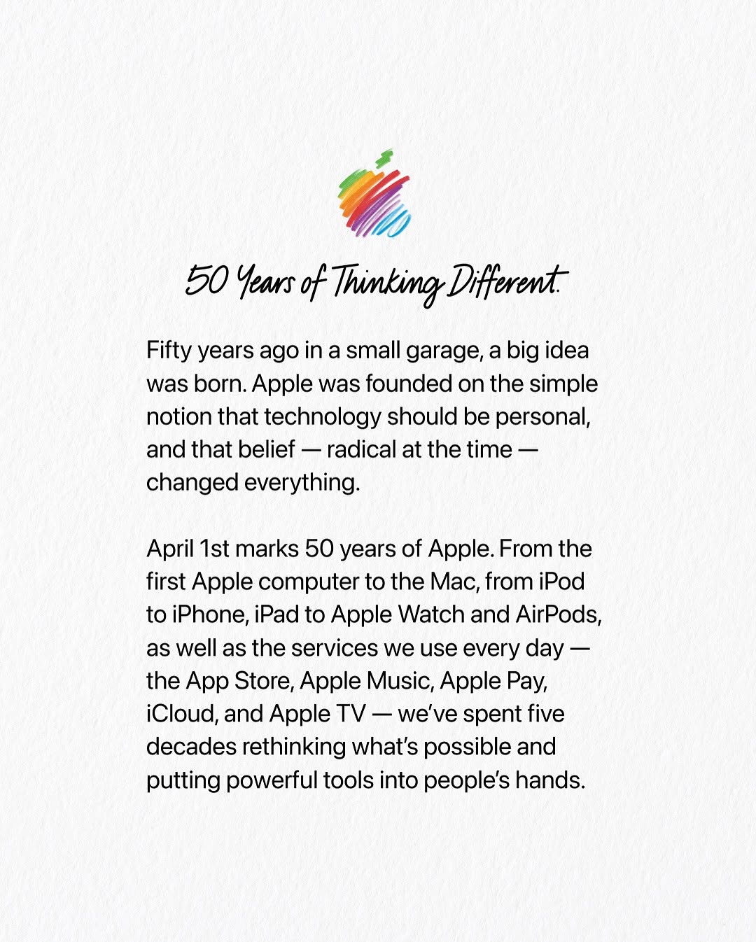 APPLE LAUNCHES HELLOAPPLE INSTAGRAM AS 50TH ANNIVERSARY CELEBRATION BEGINS