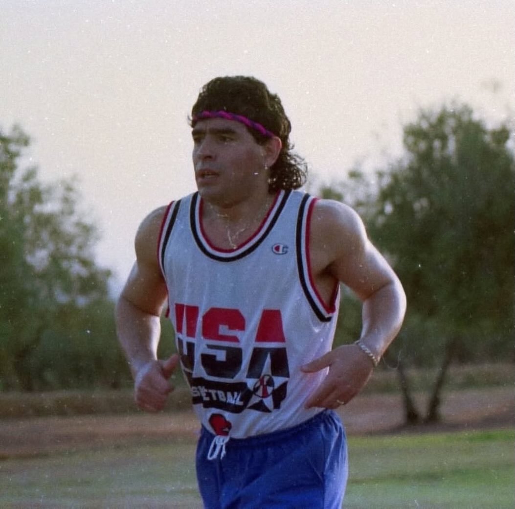 DIEGO MARADONA WORE MICHAEL JORDAN DREAM TEAM JERSEY TRAINING FOR 1994 WORLD CUP