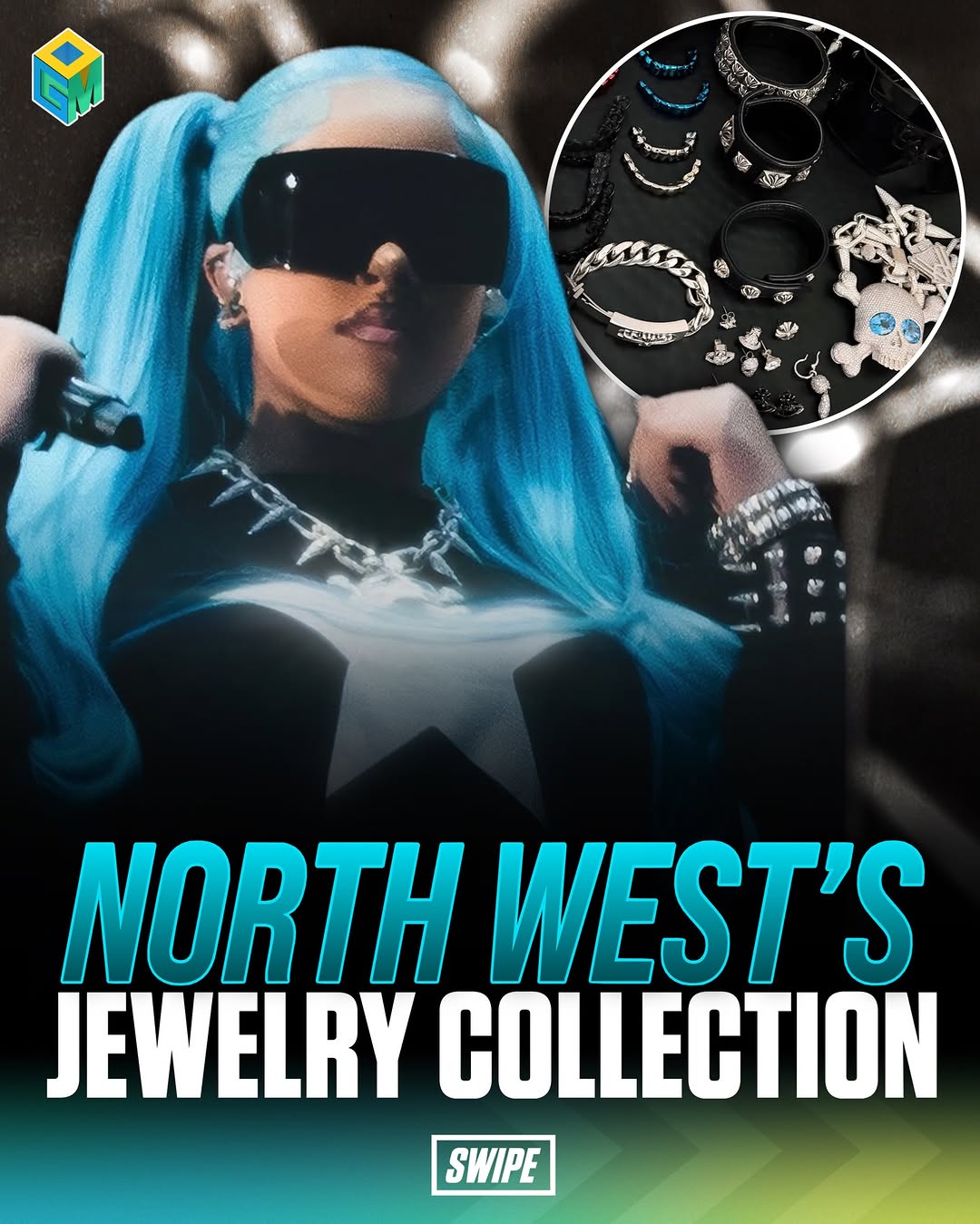 NORTH WEST AT 11 YEARS OLD OWNS A CUSTOM ALEX MOSS SKULL WITH SAPPHIRE EYES
