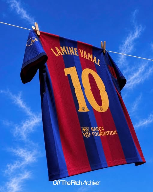 FC Barcelona 2026/27 home kit carousel showing the new Modernista numbering typeface inspired by Antoni Gaudi and Catalan Modernisme