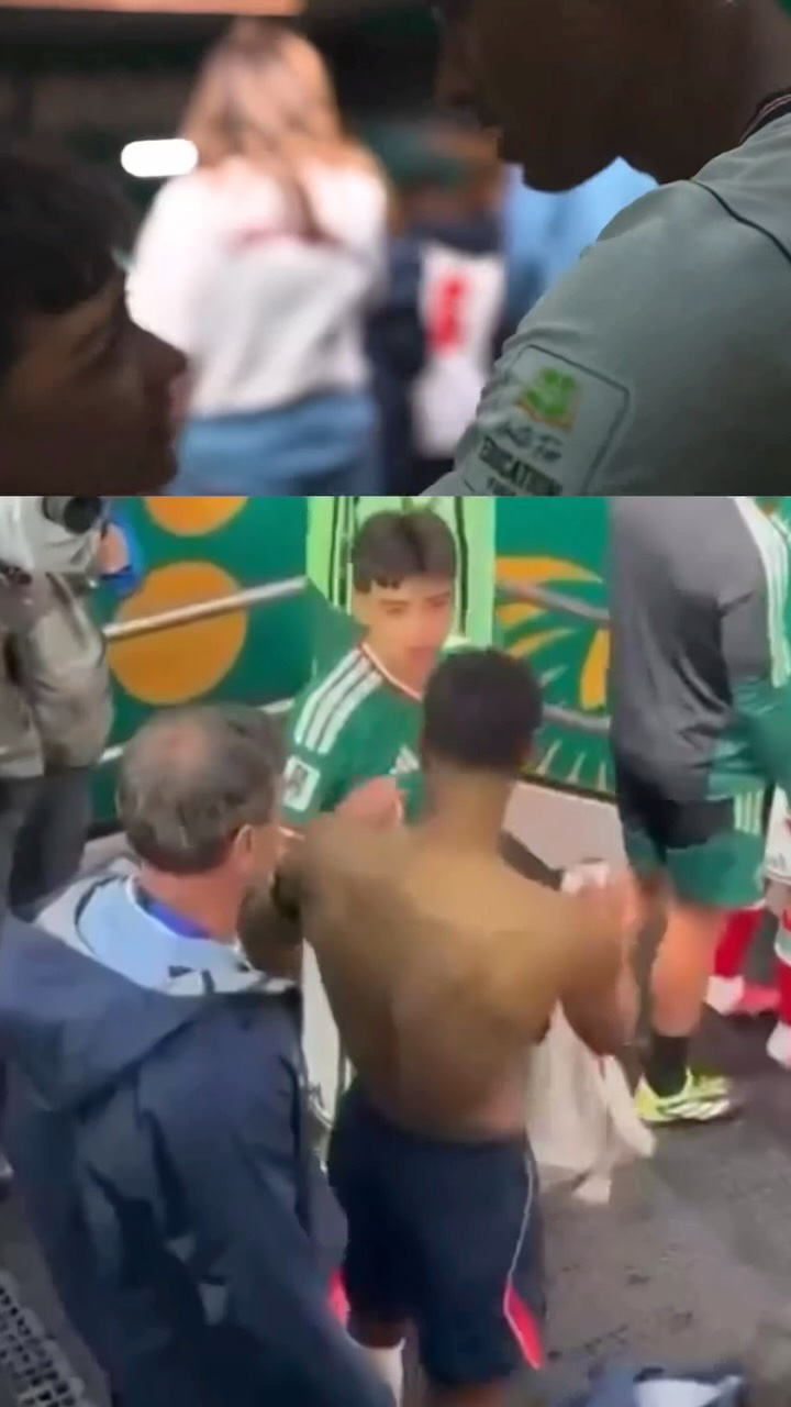 Jude Bellingham and Gilberto Mora exchanging jerseys on the pitch after England's World Cup win over Mexico.