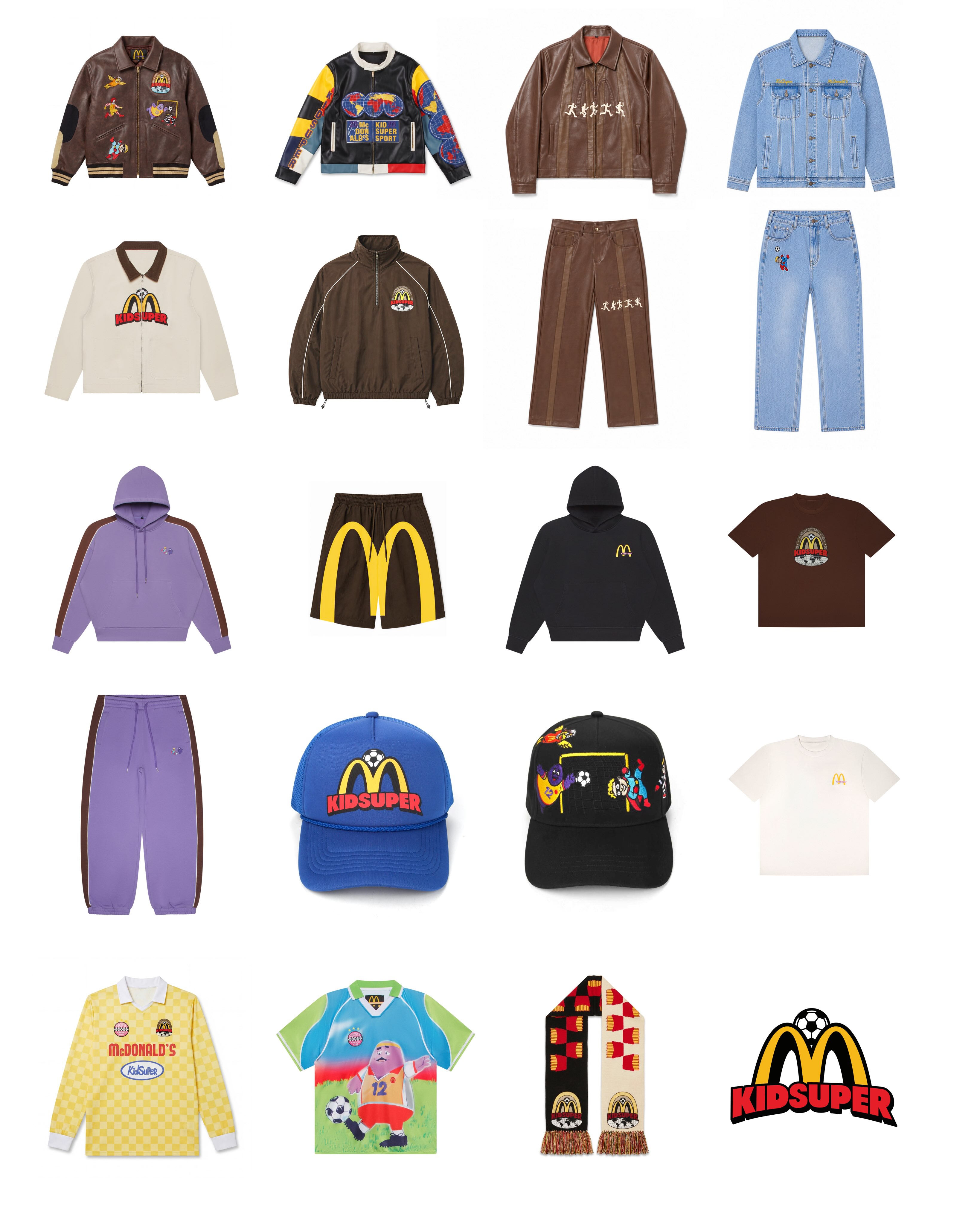 Apparel from the KidSuper x McDonald's collaboration collection shown in the brand's launch announcement