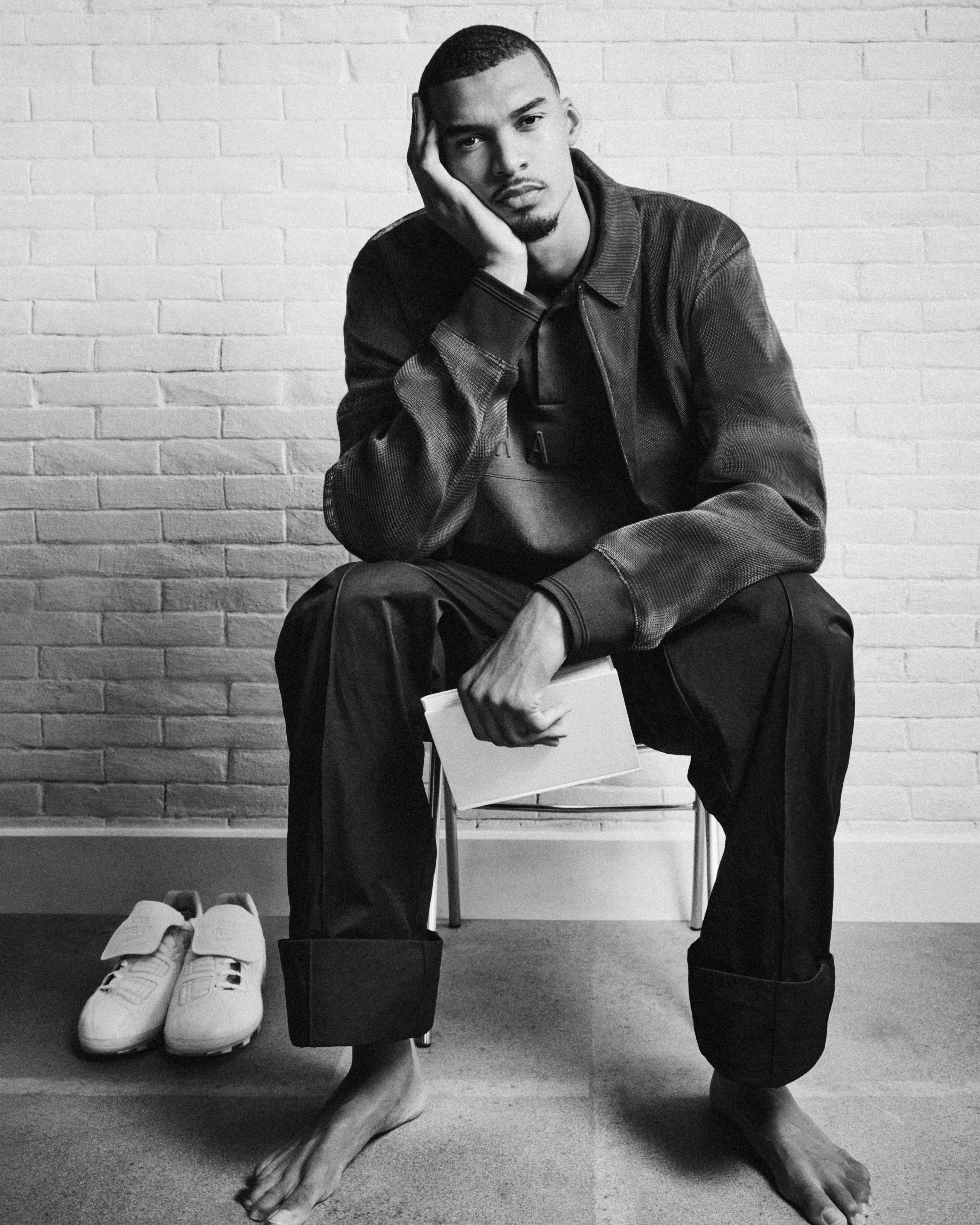 Victor Wembanyama's Nike Atelier Total 90 sneaker in off white leather
