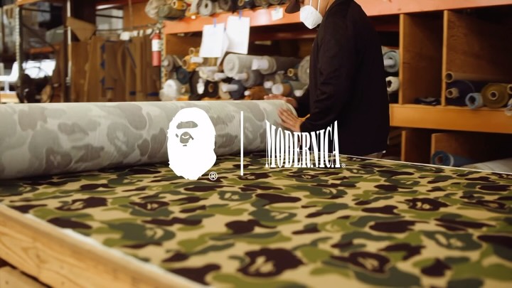 The BAPE x Modernica ABC Camo Side Shell Eiffel chair from its 2022 hand made production process.