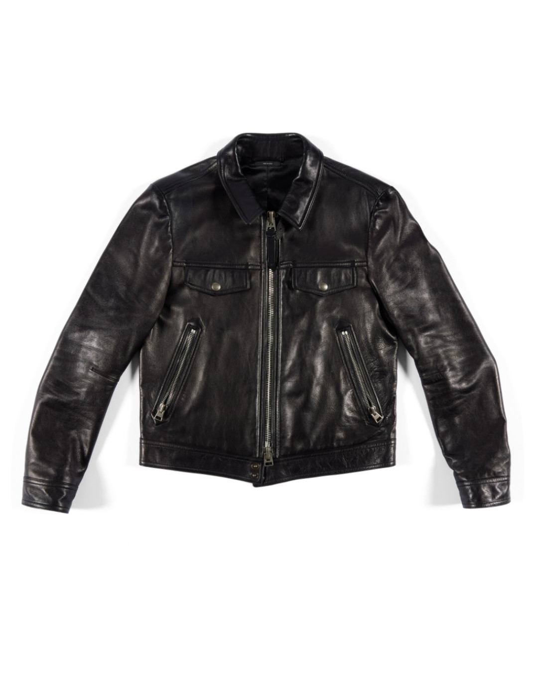 The black Tom Ford leather jacket worn by Nvidia CEO Jensen Huang, the piece auctioned at Sotheby's for $960,000.
