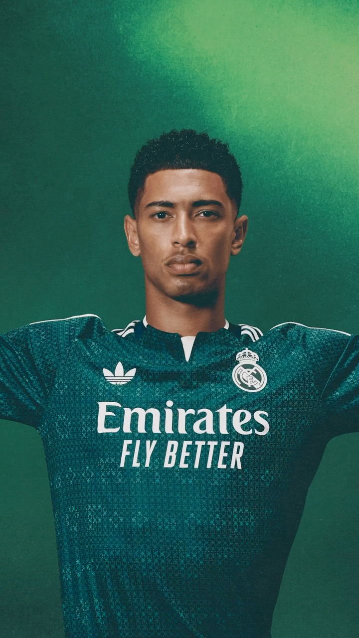 Real Madrid 26/27 adidas away kit in green Aurora Ivy with off white trim and Trefoil collar detail