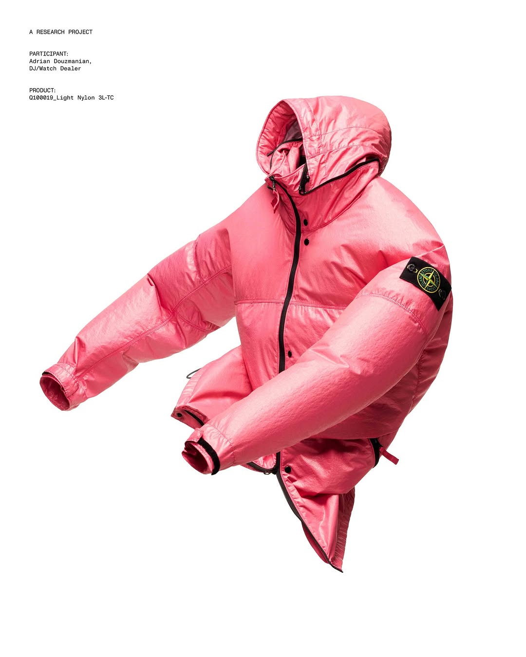 Stone Island Q100019 Light Nylon 3L TC hooded jacket in a garment dyed colorway, showing the glossy nylon shell construction