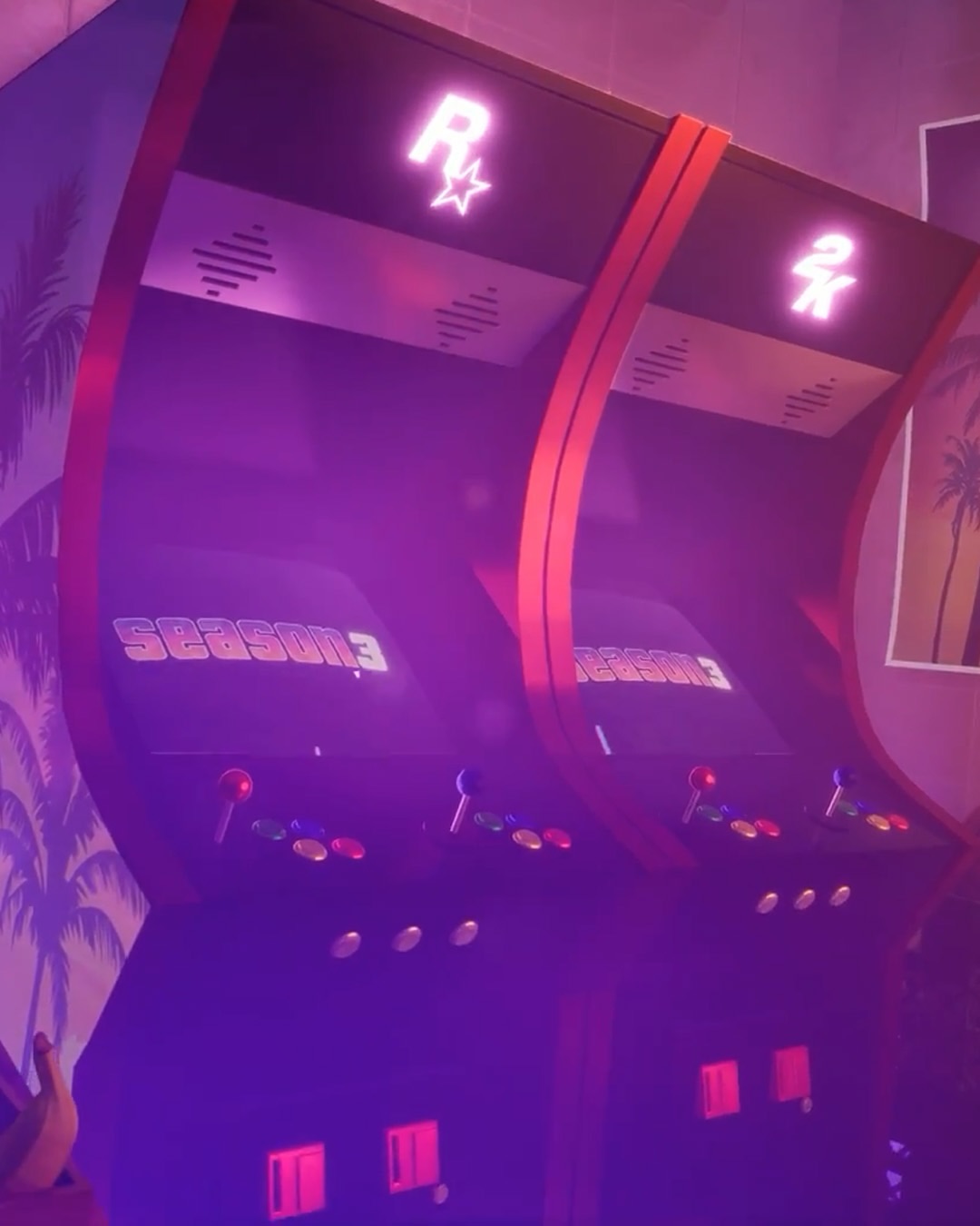 NBA 2K27 Season 1 trailer showing a Rockstar Games arcade cabinet with GTA 6 style branding