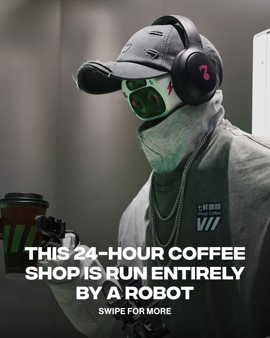 A robotic coffee preparation system inside 7Fresh Coffee's automated shop in Beijing