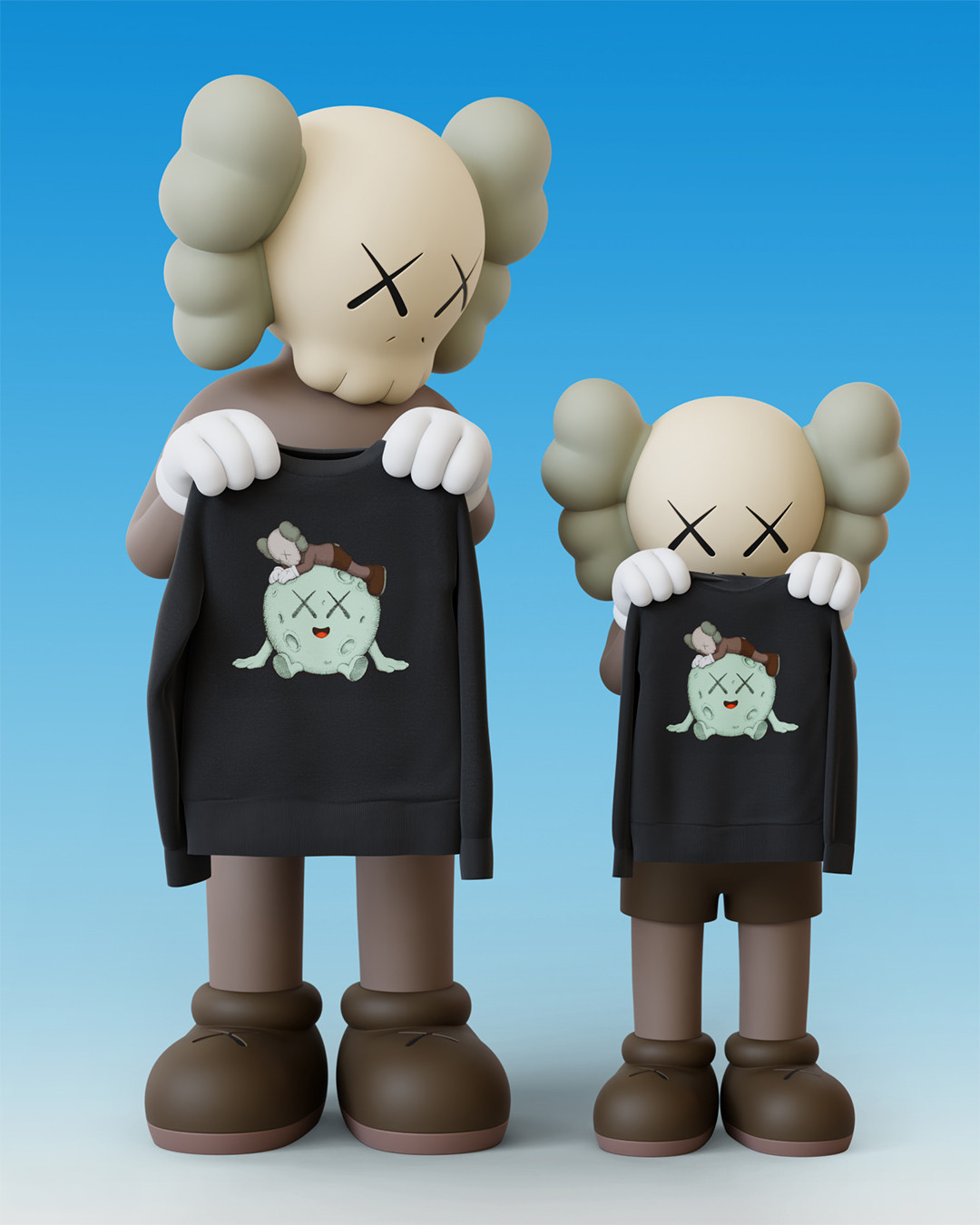 Uniqlo Kaws Universe UT collection graphics featuring the new Earth, Moon and Sun characters