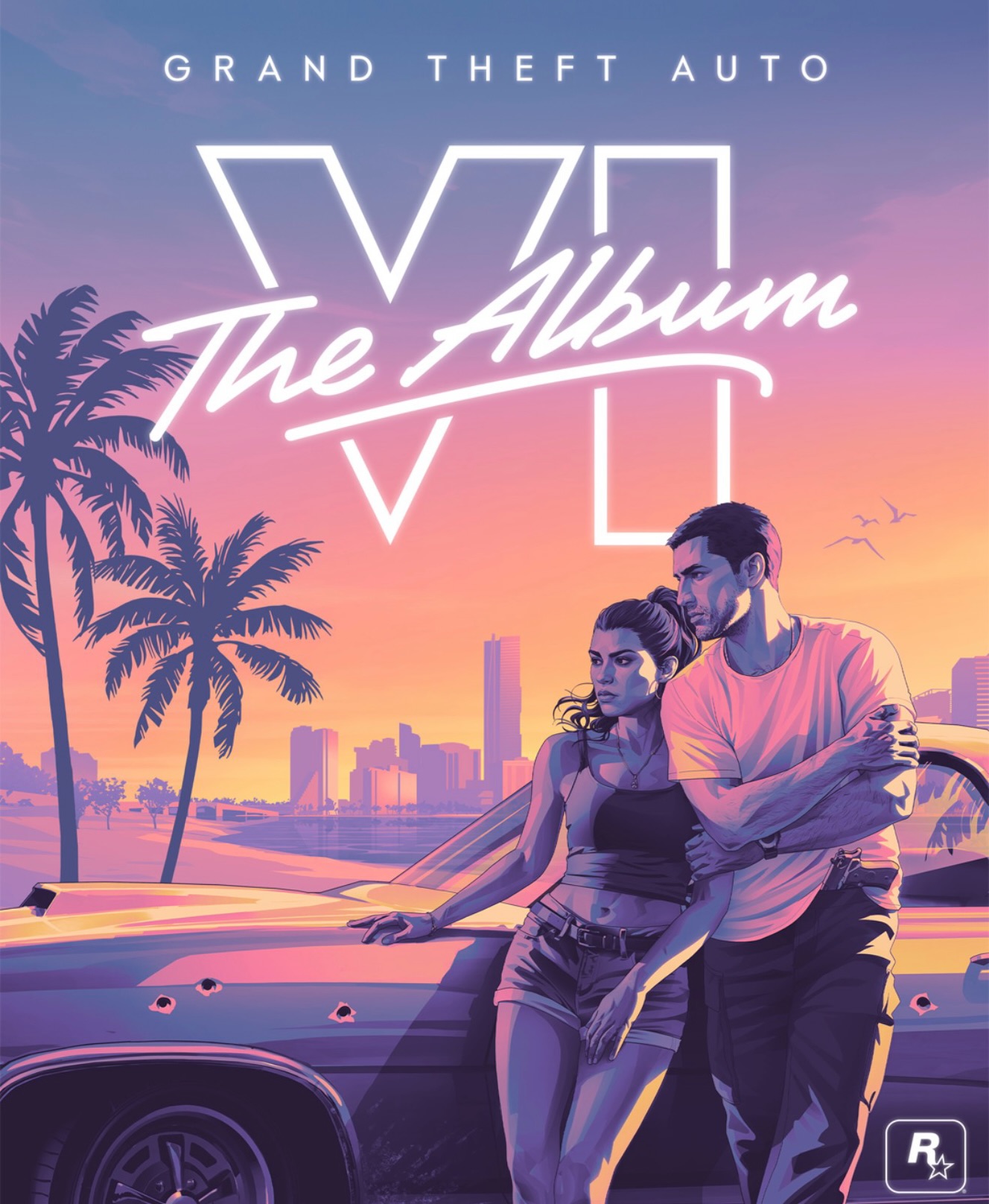 Promotional artwork for the Grand Theft Auto VI: The Album soundtrack announcement.