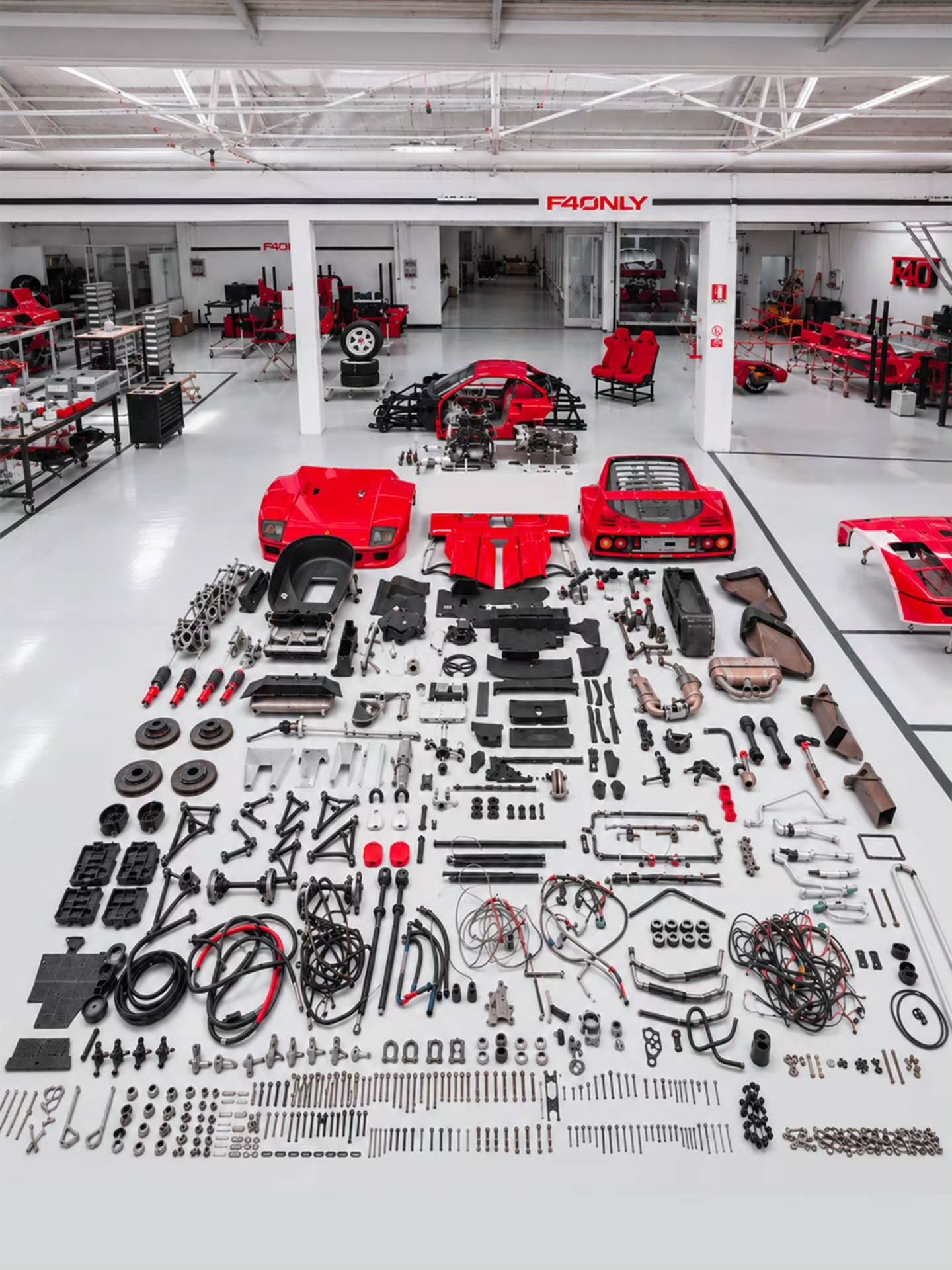 Ferrari F40 pre series number 2 disassembled for restoration