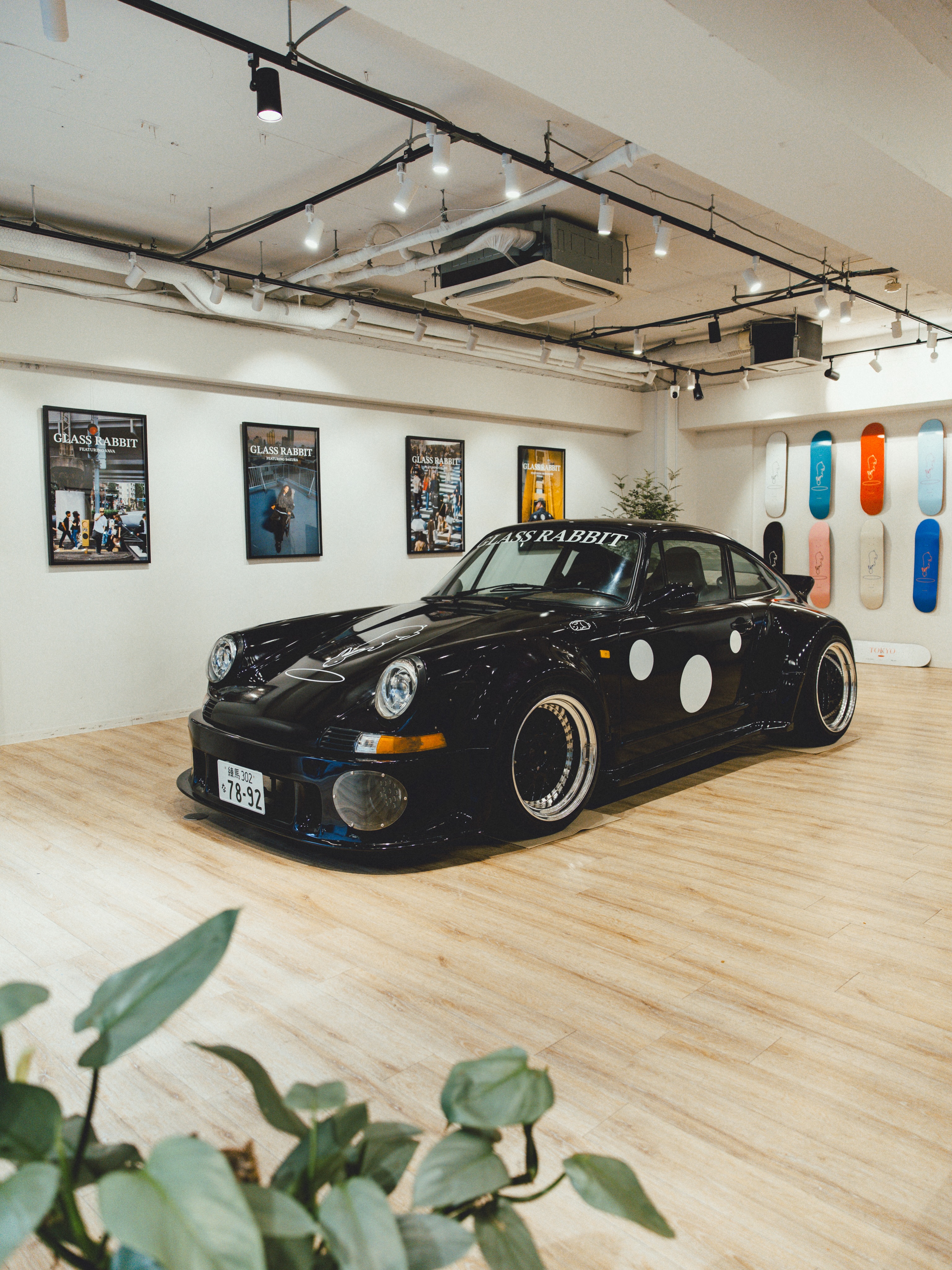Glass Rabbit apparel and skateboard installation inside the OPENBASE SHIBUYA pop up space during NODE 002 Tokyo