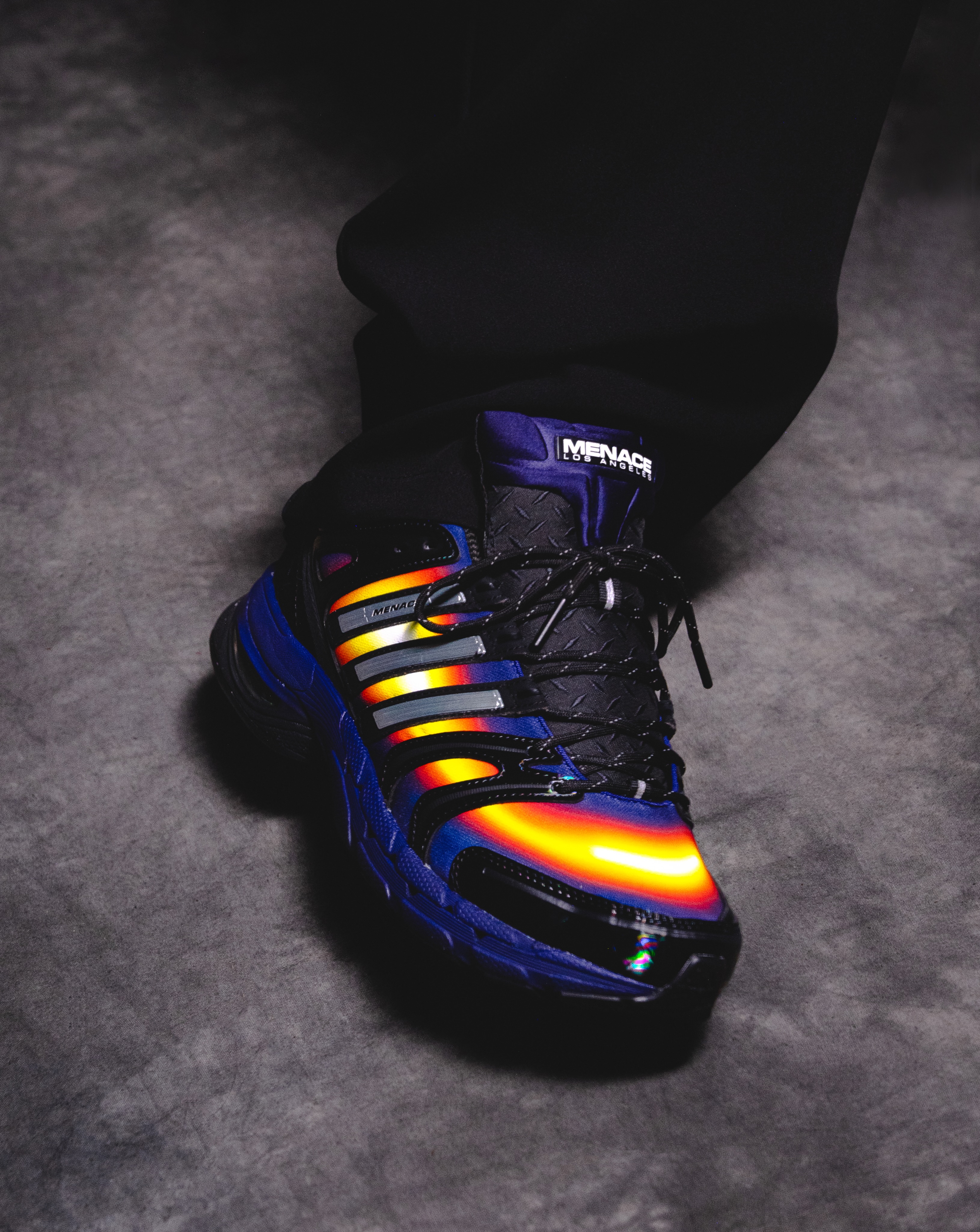 Menace x adidas Adistar Control 5 Heat Signature shoes photographed by Oscar Castillo