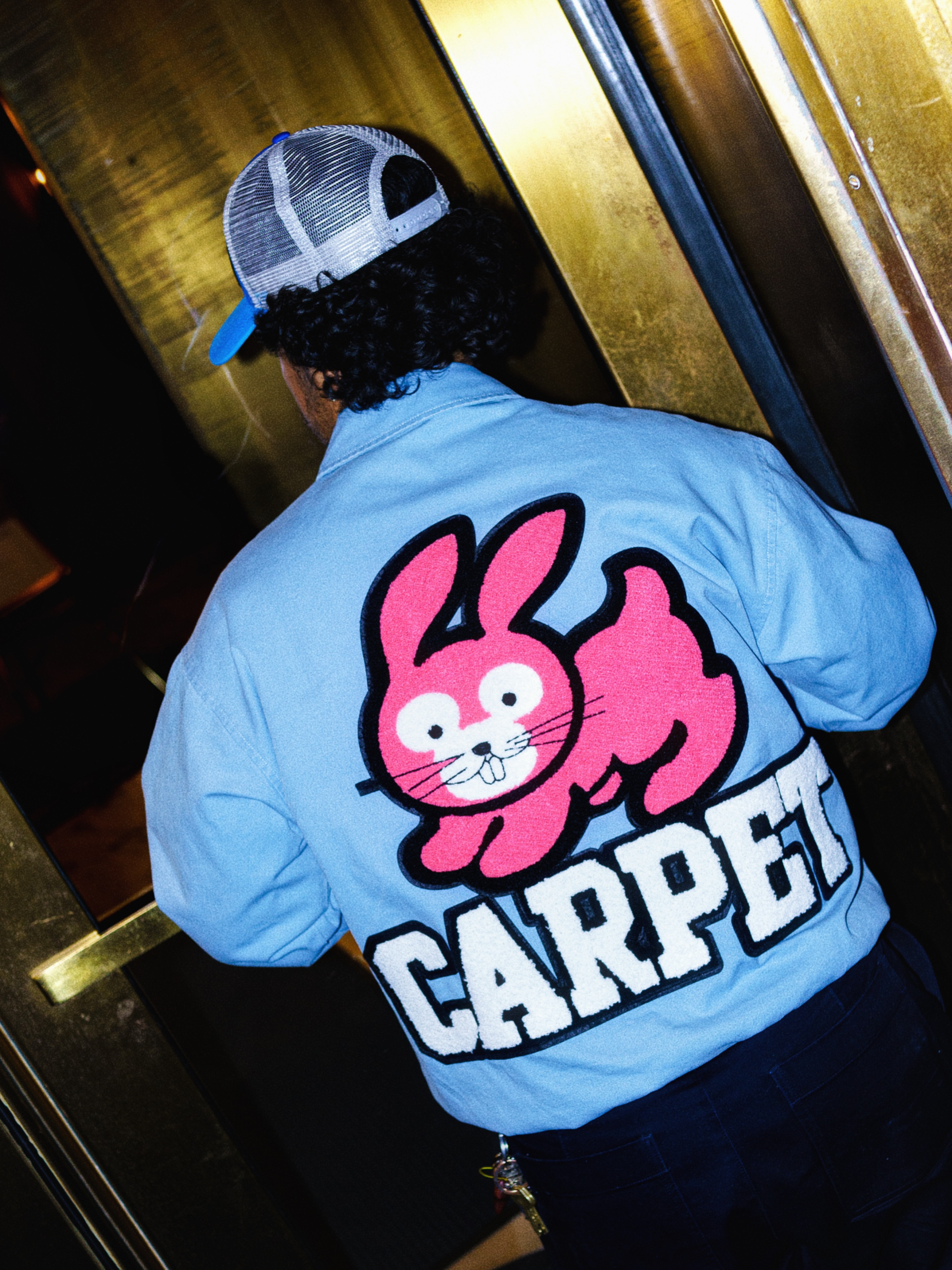 Carpet Company Season 22 Drop 4 announcement showing the Bunny Rabbit chenille canvas work jacket and ringer tees.