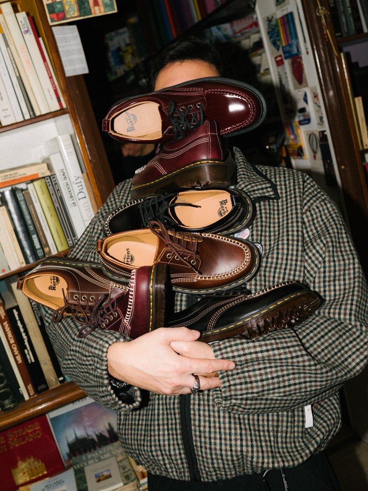 Milan collective One Shot wearing the Dr. Martens Lowell shoe, photographed by Federico Ciamei.