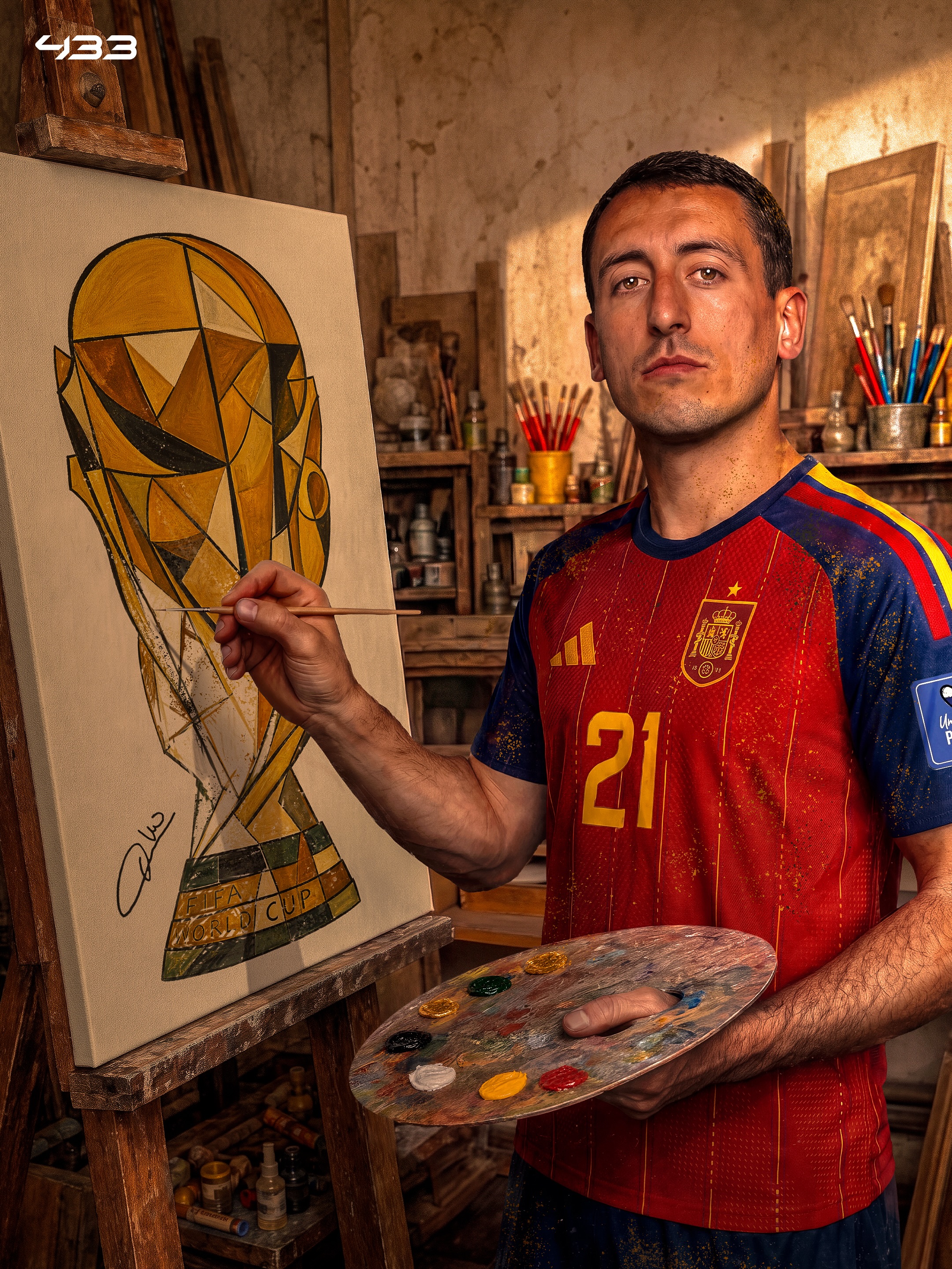 Mikel Oyarzabal celebrating a goal in a Spain national team kit during the 2026 FIFA World Cup