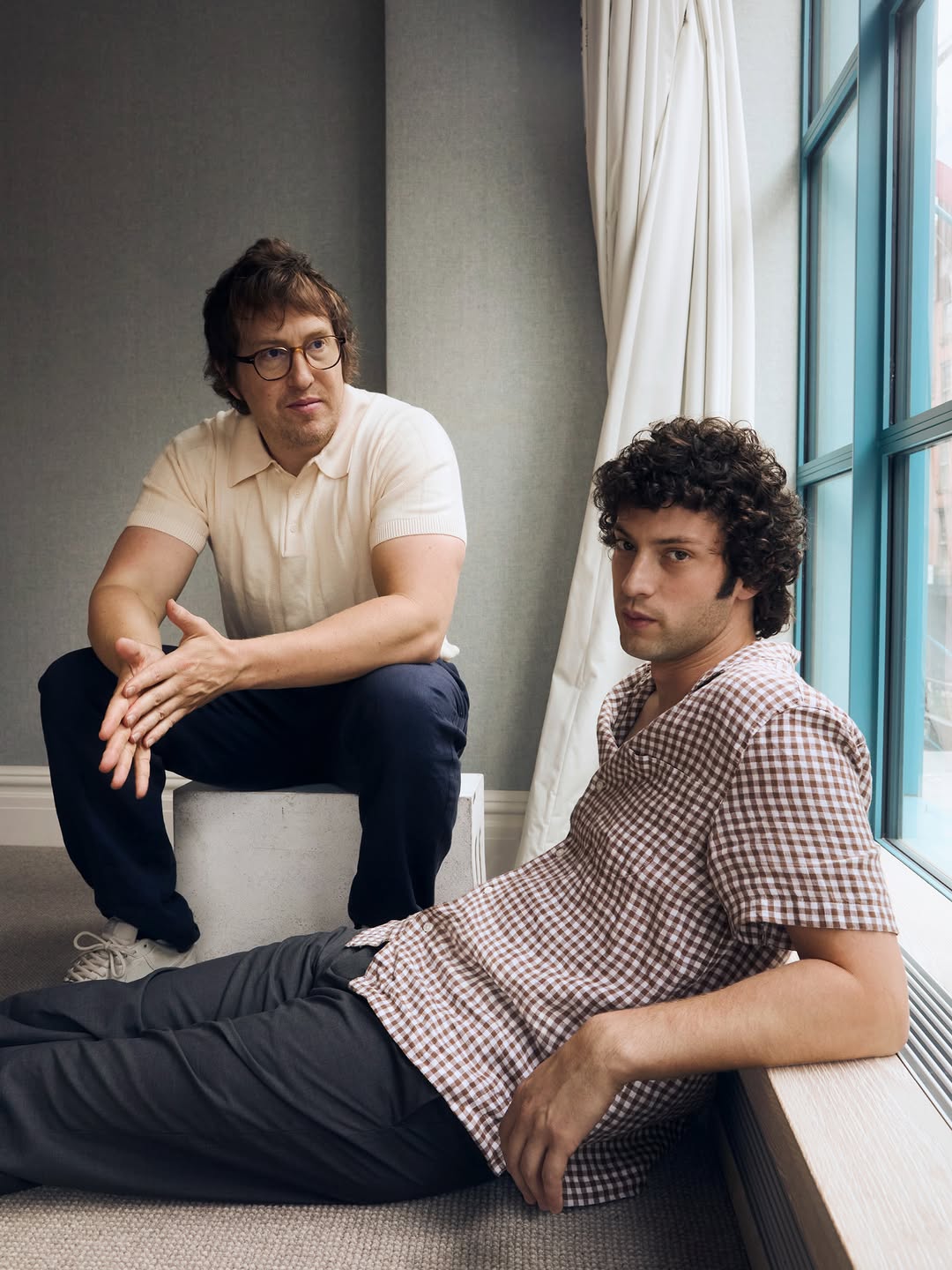 Tony director Matt Johnson and star Dominic Sessa photographed together for Men's Health.