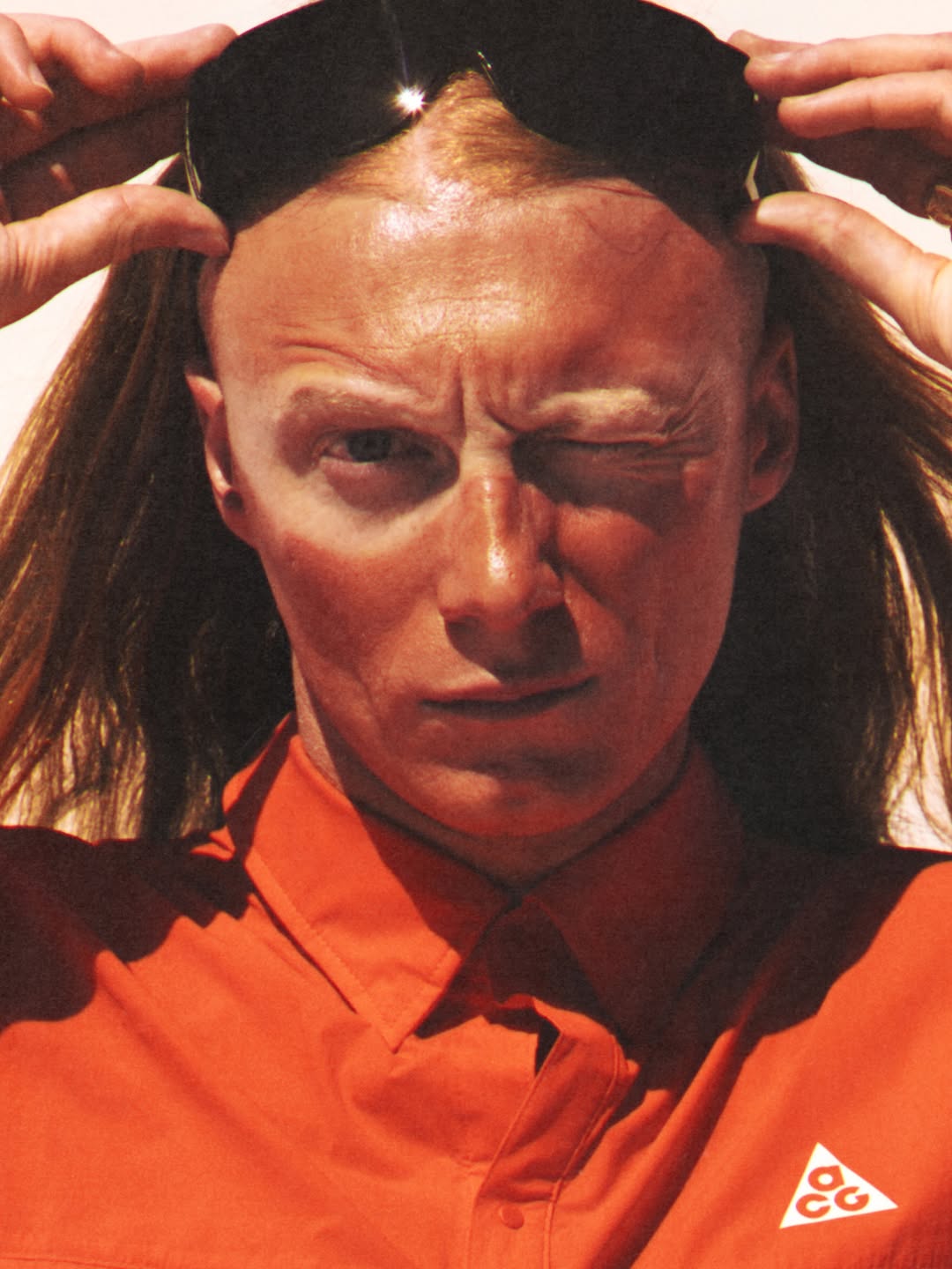 The Nike ACG Aireez Long Sleeve trail running top shown in a field test image.
