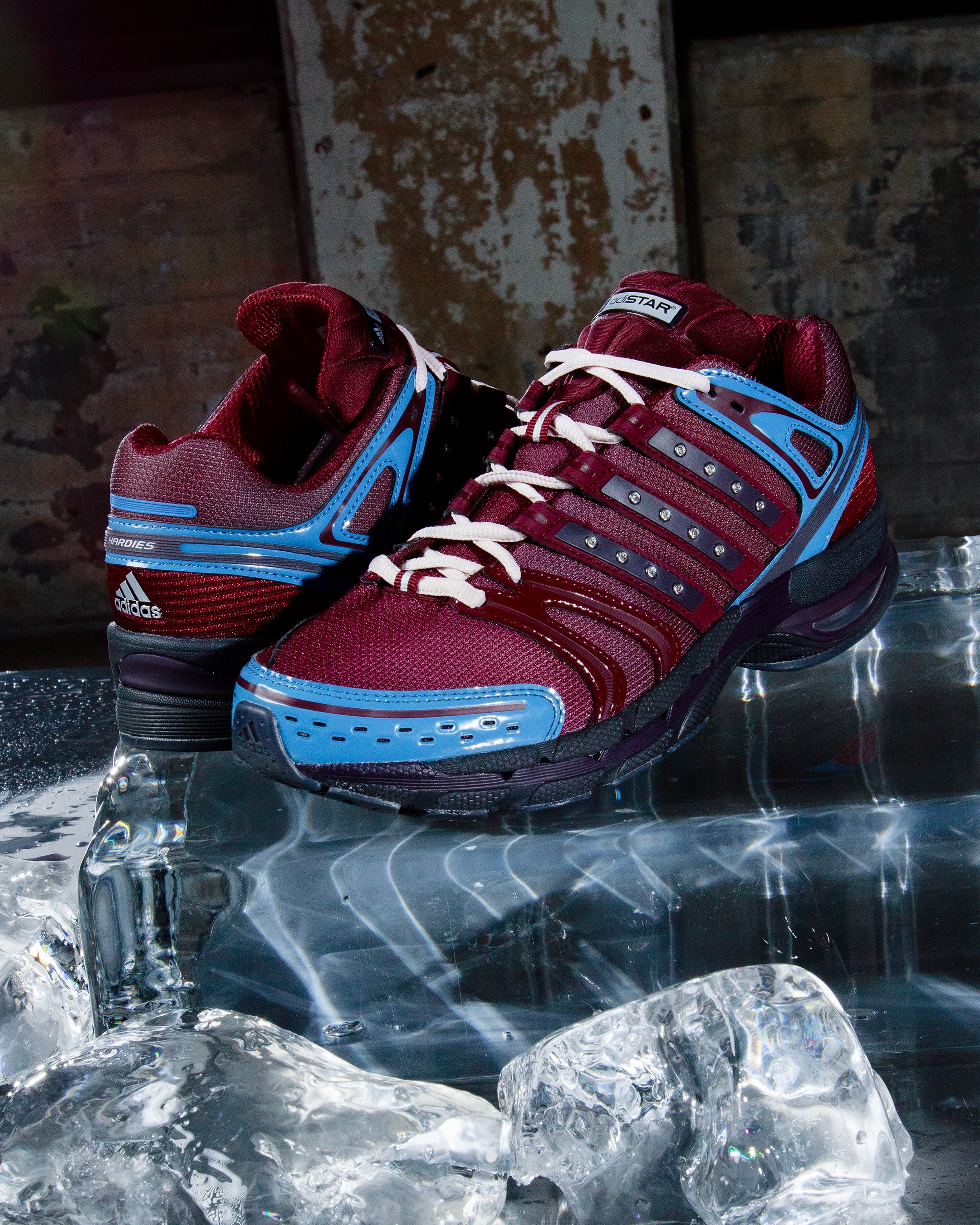 The adidas x Hardies Adistar Control 5 in Aurora Ruby, Maroon and Dusky Ink