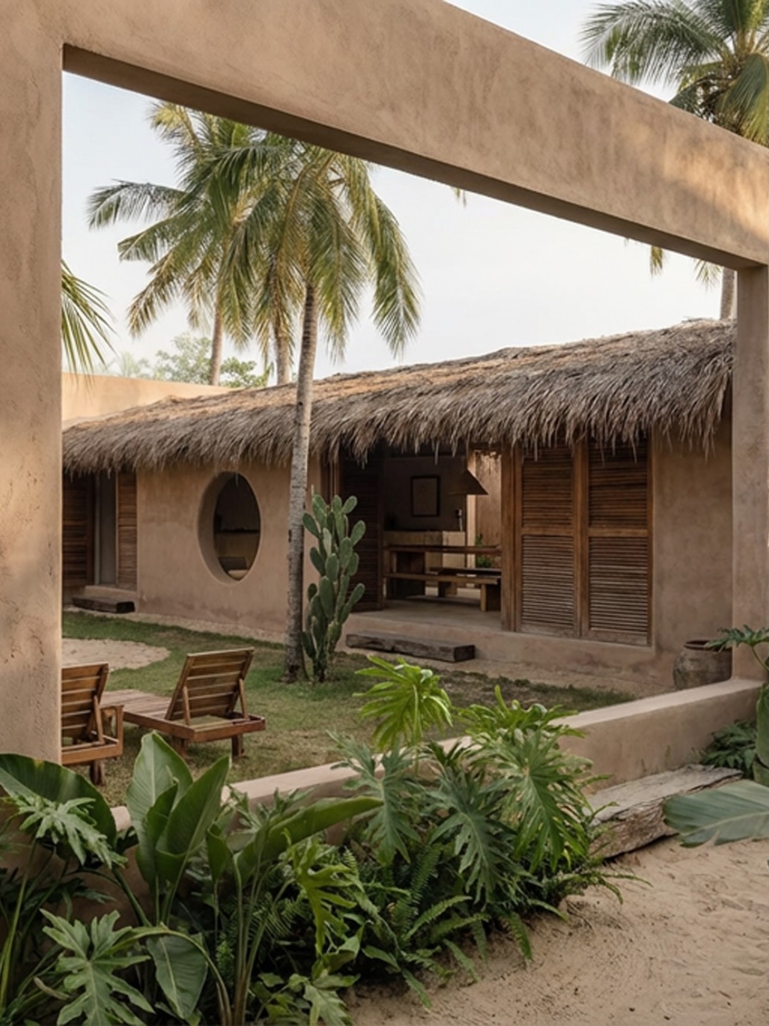An exterior view of Res. Patio, a courtyard house by Estudio BG in Sao Miguel do Gostoso, Brazil.
