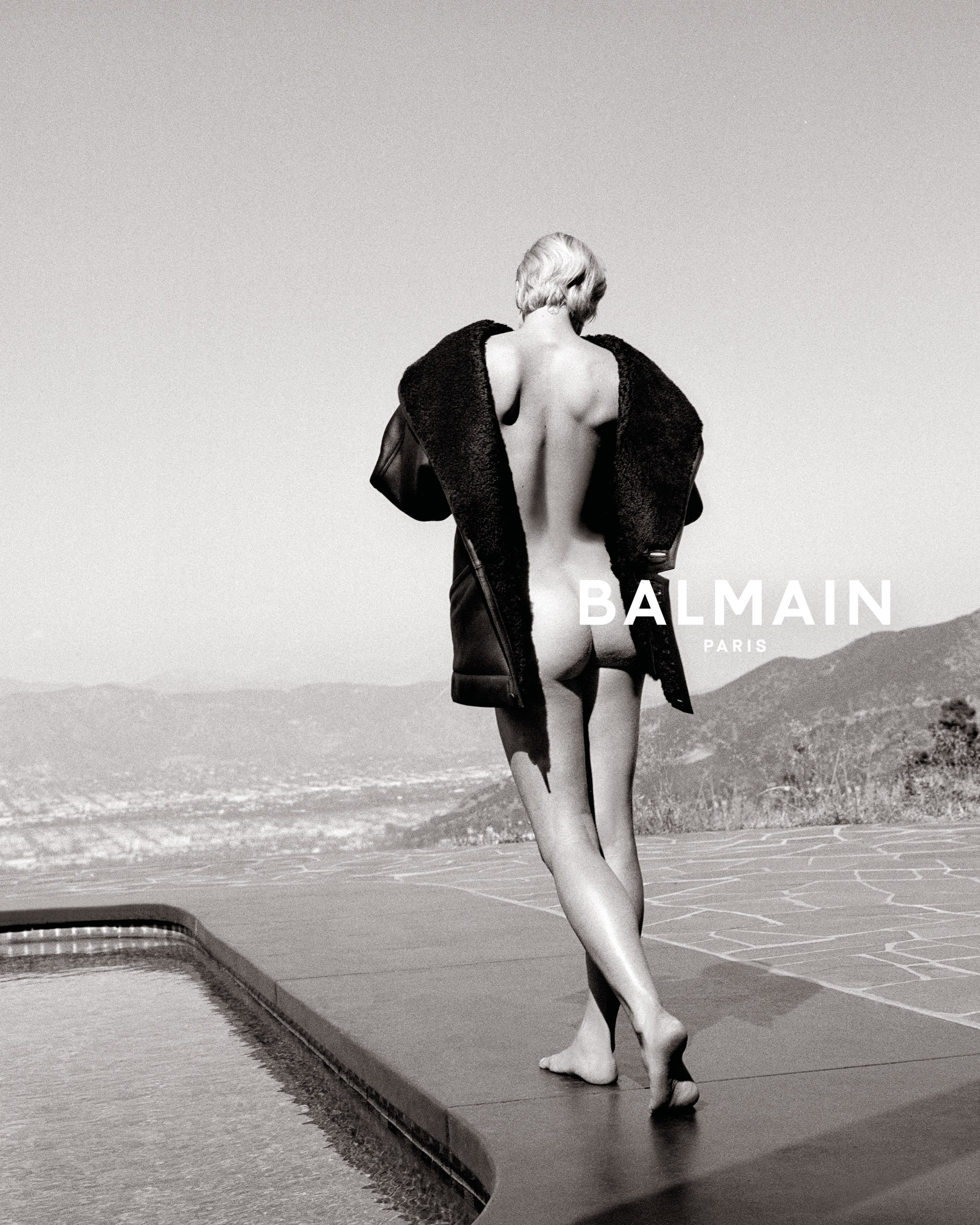 A look from Balmain's Fall Winter 2026 L'heure du loup campaign, photographed by Suffo Moncloa.