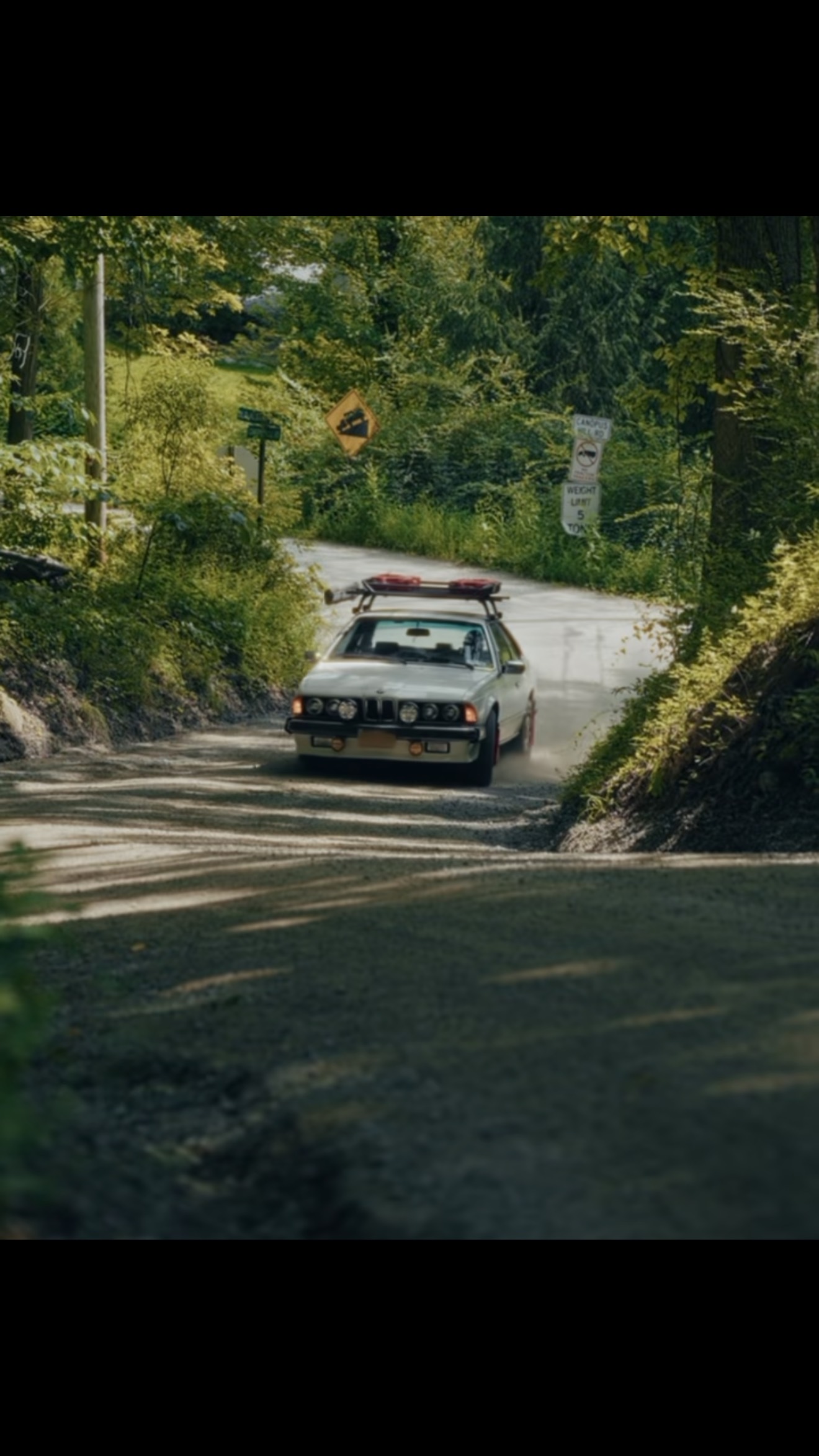 Still from a clip of the Baklava E24 Mountain Goat, a BMW coupe rebuilt in Queens