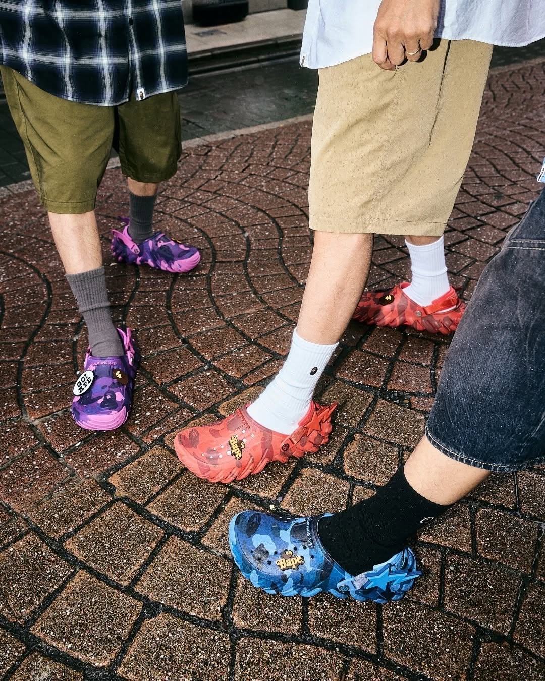 BAPE Put COLOR CAMO on a Crocs Echo RO Clog. Three Colorways. $110 Each.