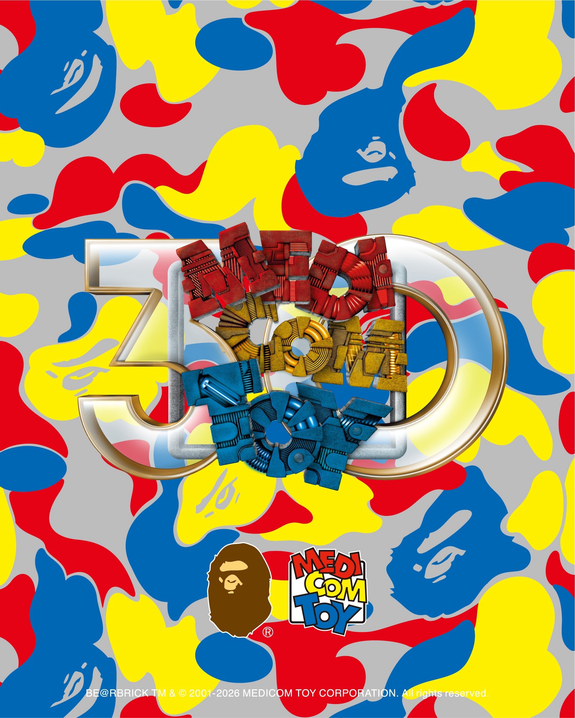 BAPE CAMO Shark Hoodie Bearbrick figures and apparel for the Medicom Toy 30th anniversary collection