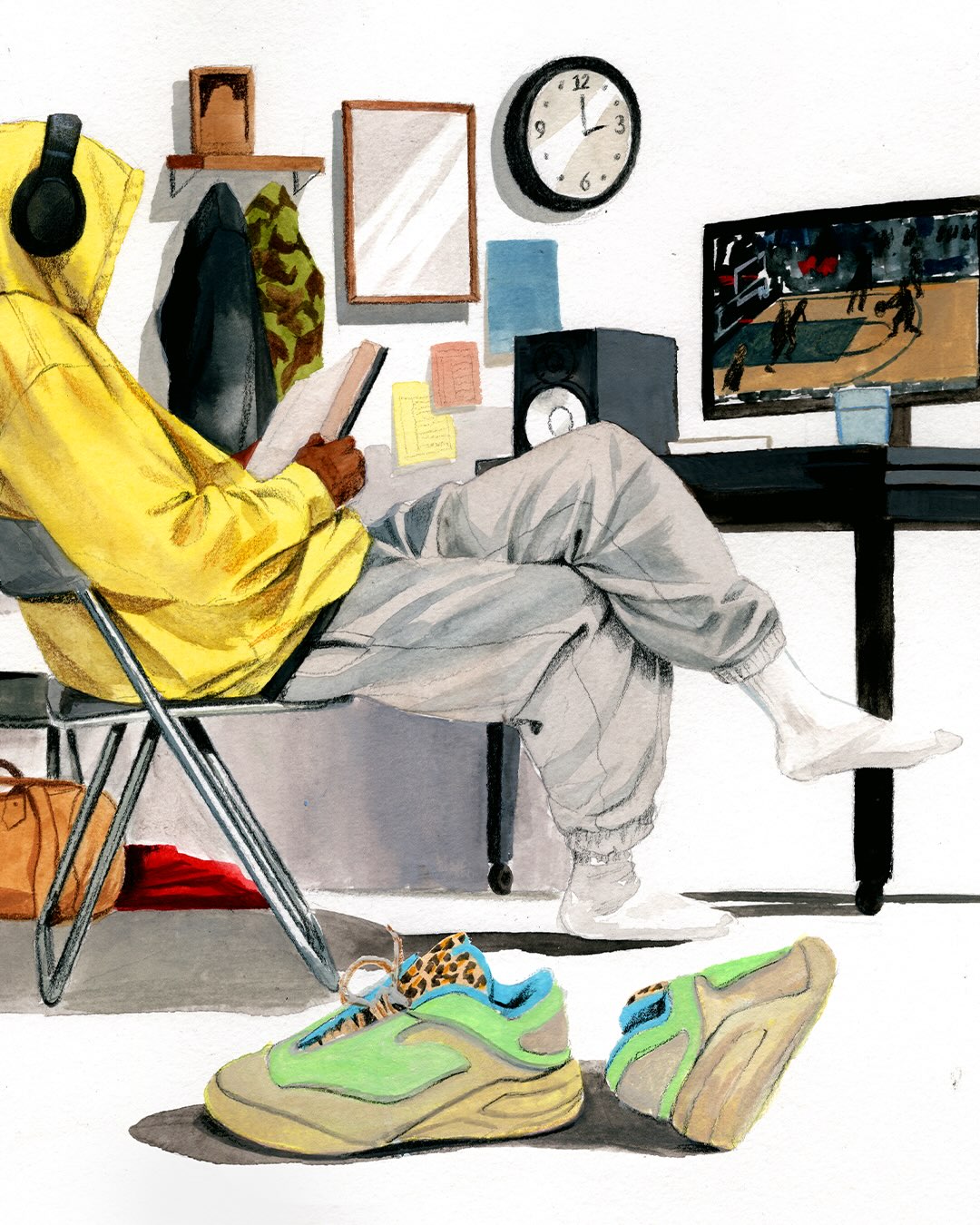 The Converse Shai 001 Lace Up Cheetah basketball shoe, showing its cheetah print tongue and two tone yellow and lime green upper.