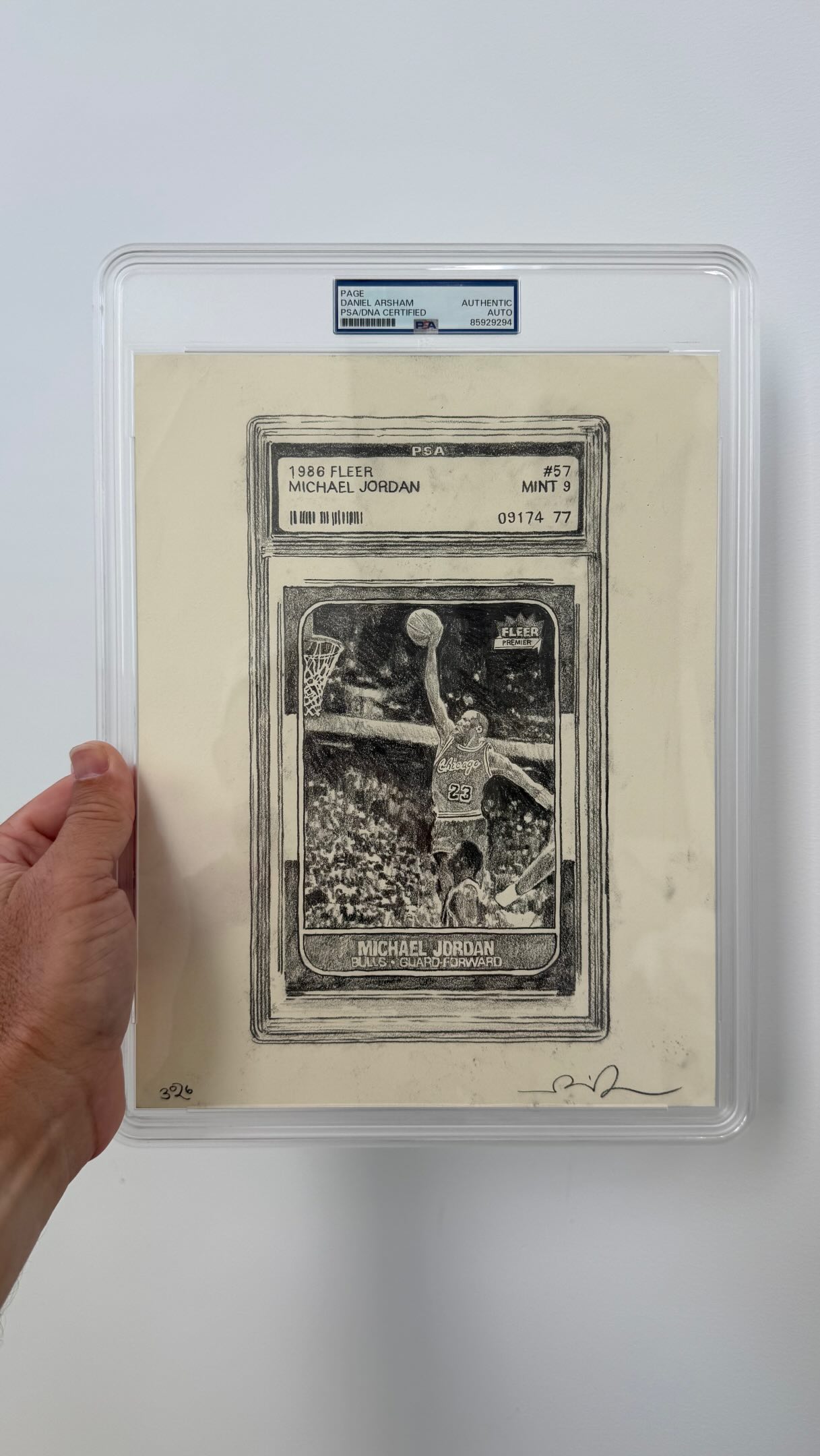 Daniel Arsham hand drawn sports memorabilia artwork encased in a PSA authentication slab