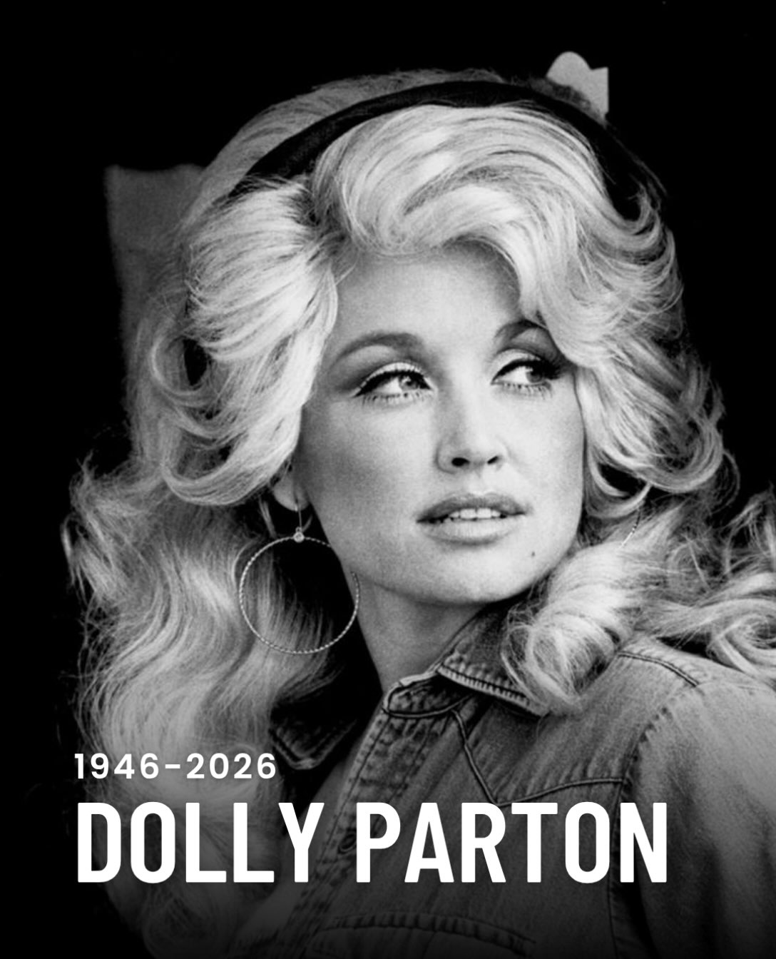 A tribute portrait of Dolly Parton marking her death at age 80.
