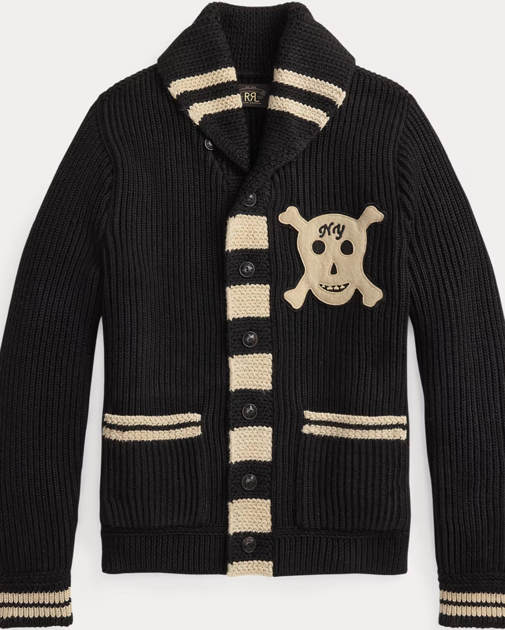 RRL wool shawl cardigan with horn buttons from the label's new fall 2026 collection