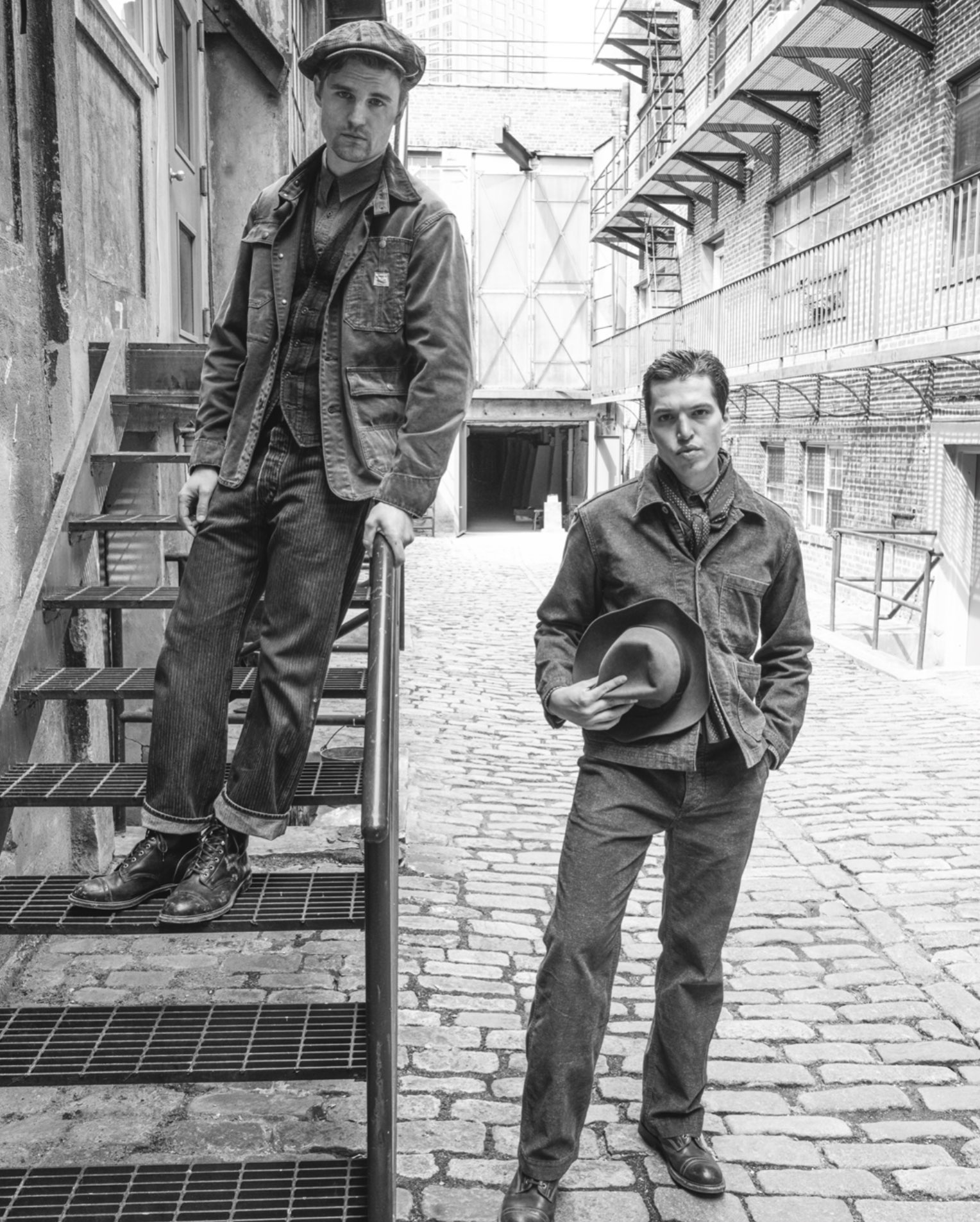 RRL's corduroy work jacket and pant set, styled in the brand's Americana workwear silhouette, in stores now.