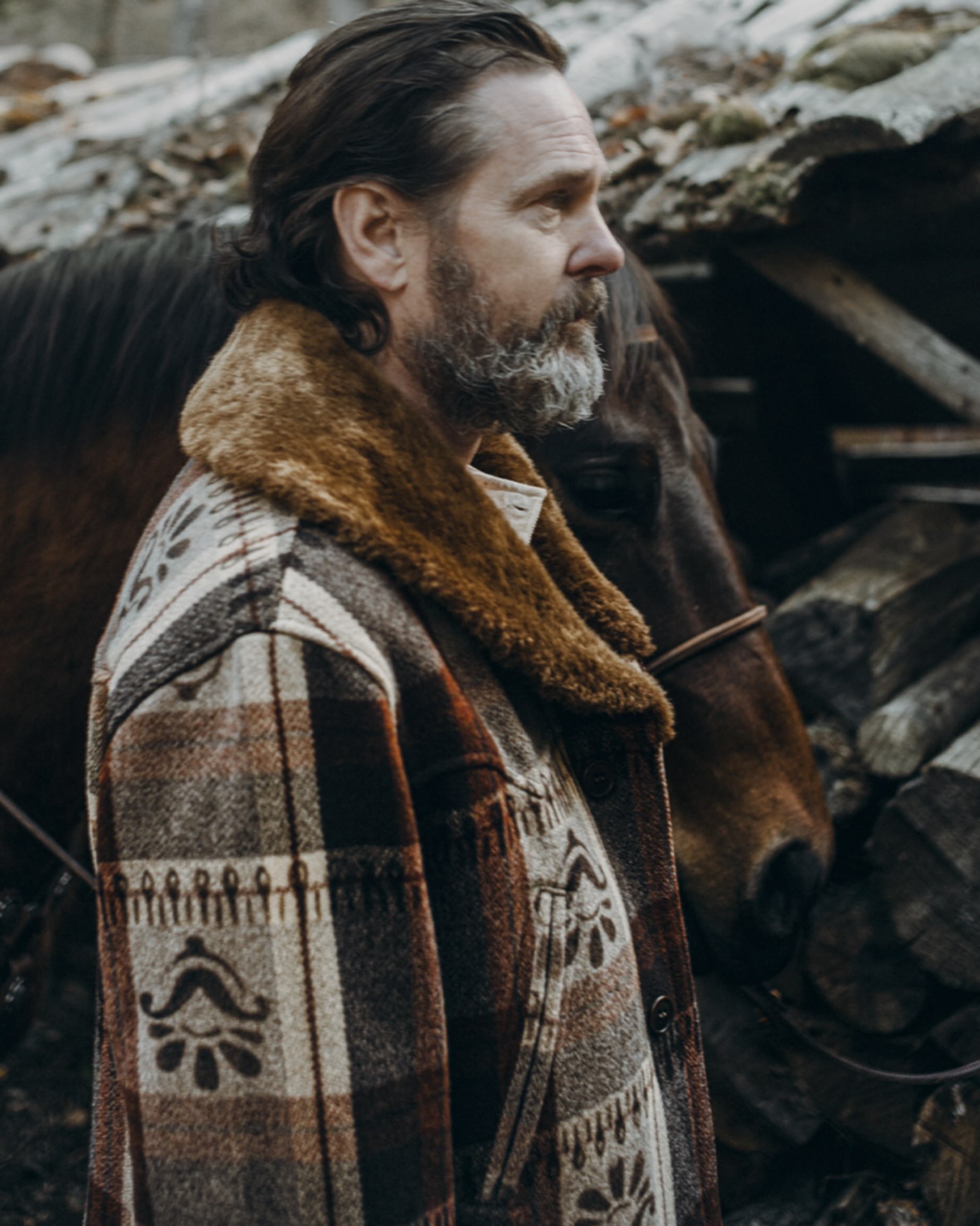 RRL Block Print Returns on a Wool Shawl Coat (image 2)