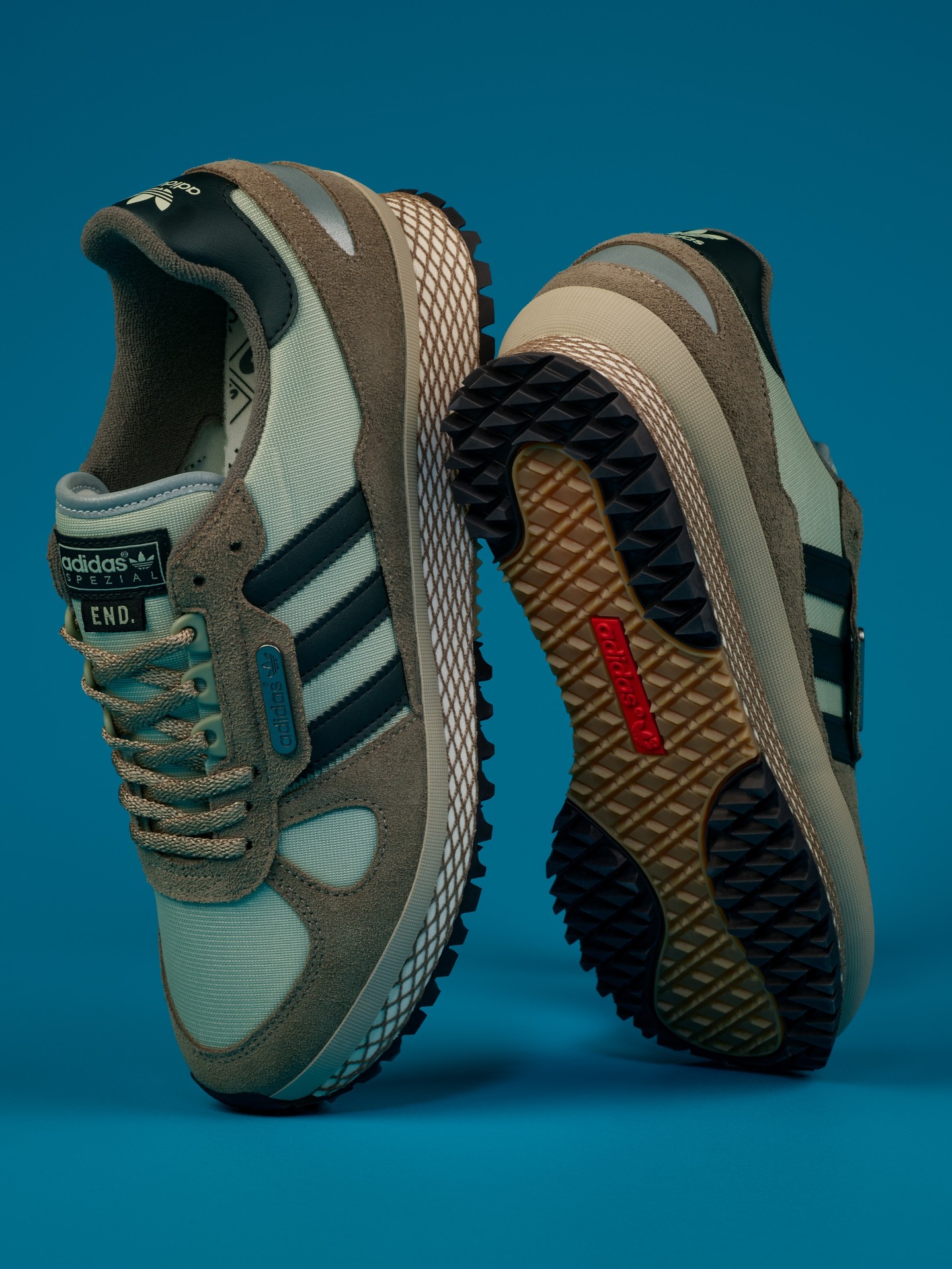 An adidas SPZL x END. promotional image announcing the July 17 collection launch and Golden Ticket giveaway.