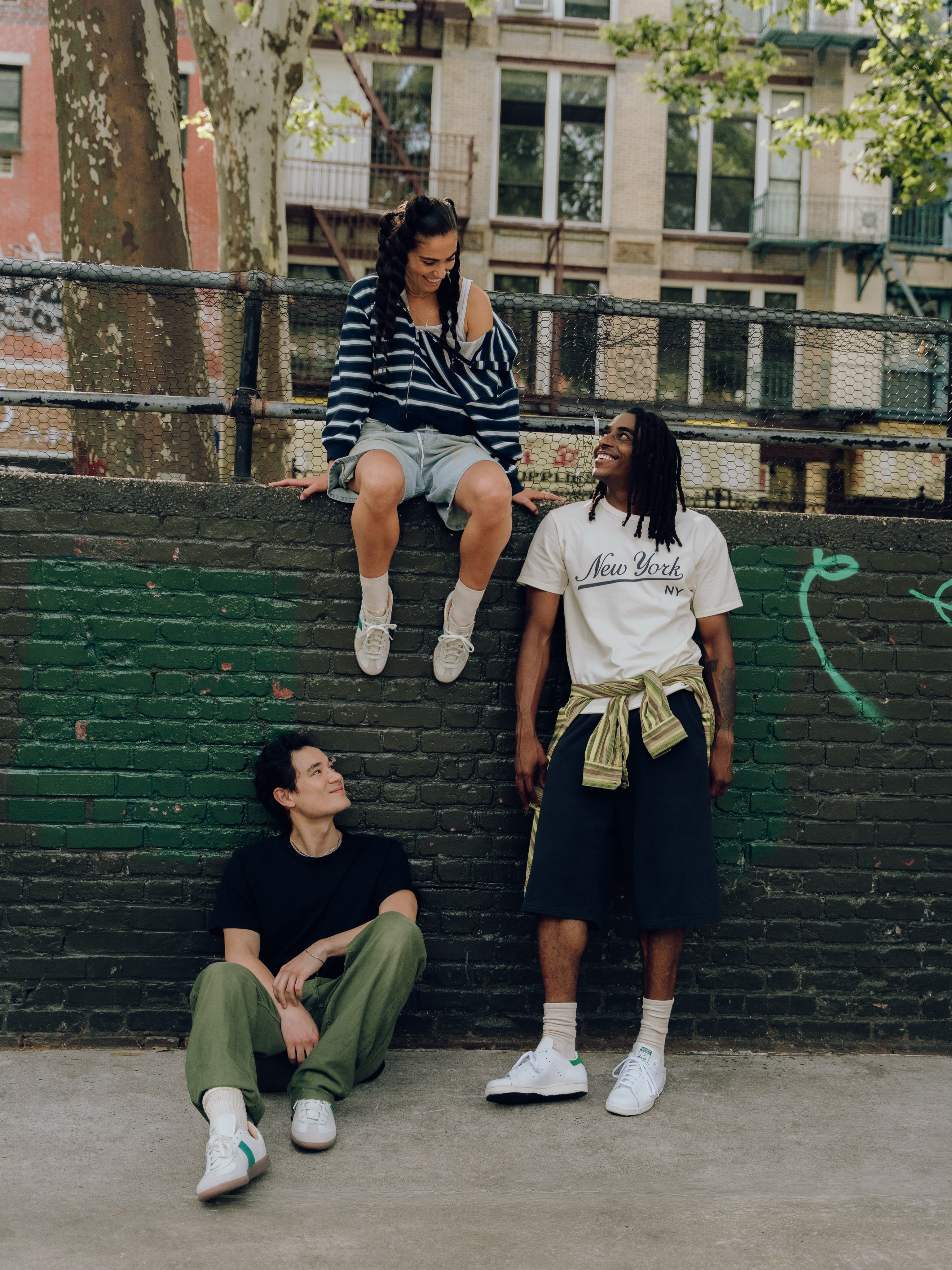 Adidas Objects of Legacy sneakers styled in white and green for Extra Butter's campaign shoot.
