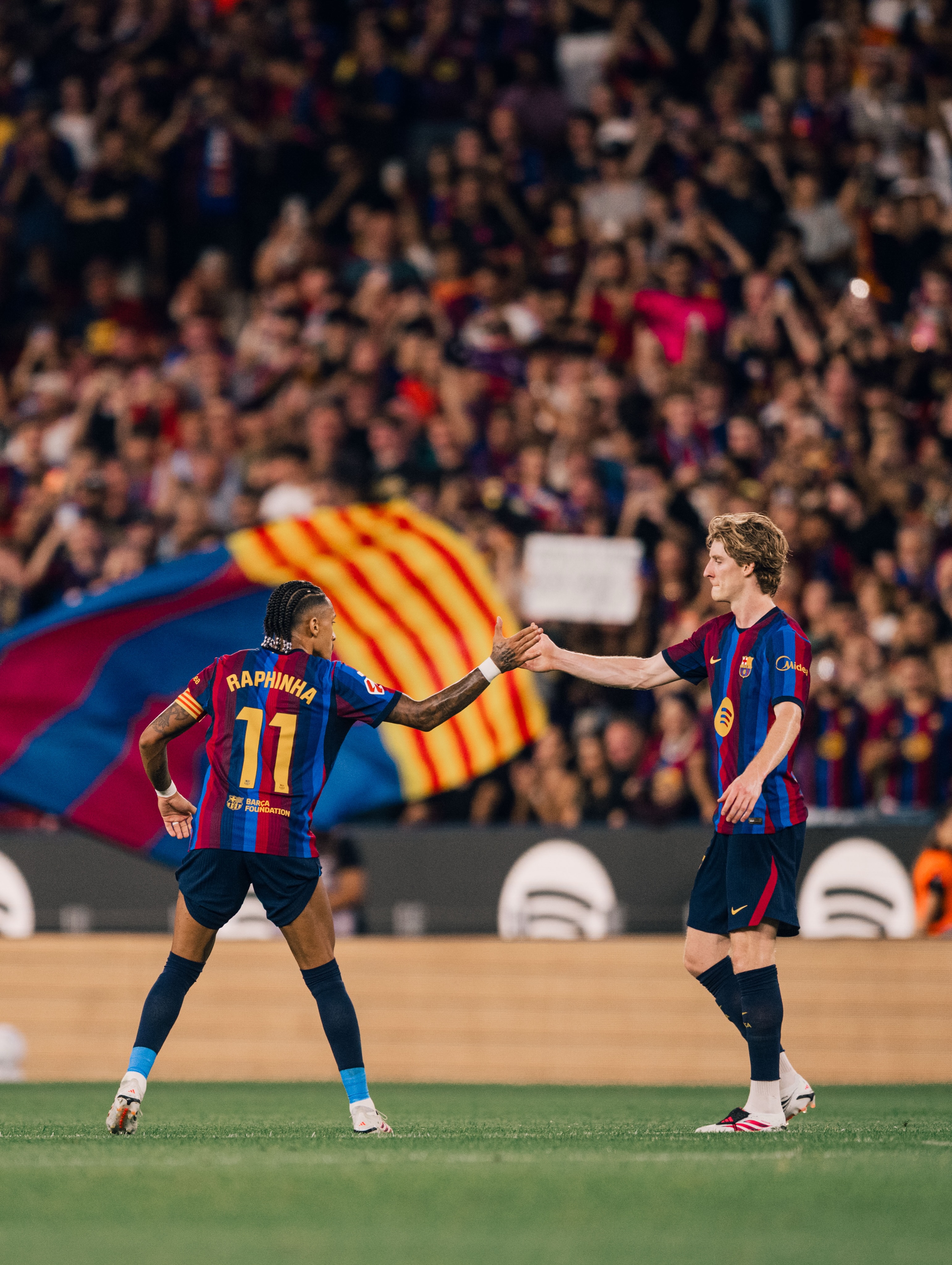 Raphinha celebrating a goal during an FC Barcelona La Liga match in the 2026 to 2027 season