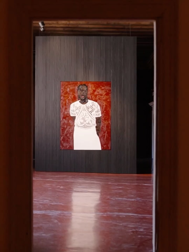 Installation view of Amoako Boafo paintings inside Museo di Palazzo Grimani in Venice for his exhibition It doesn't have to always make sense.