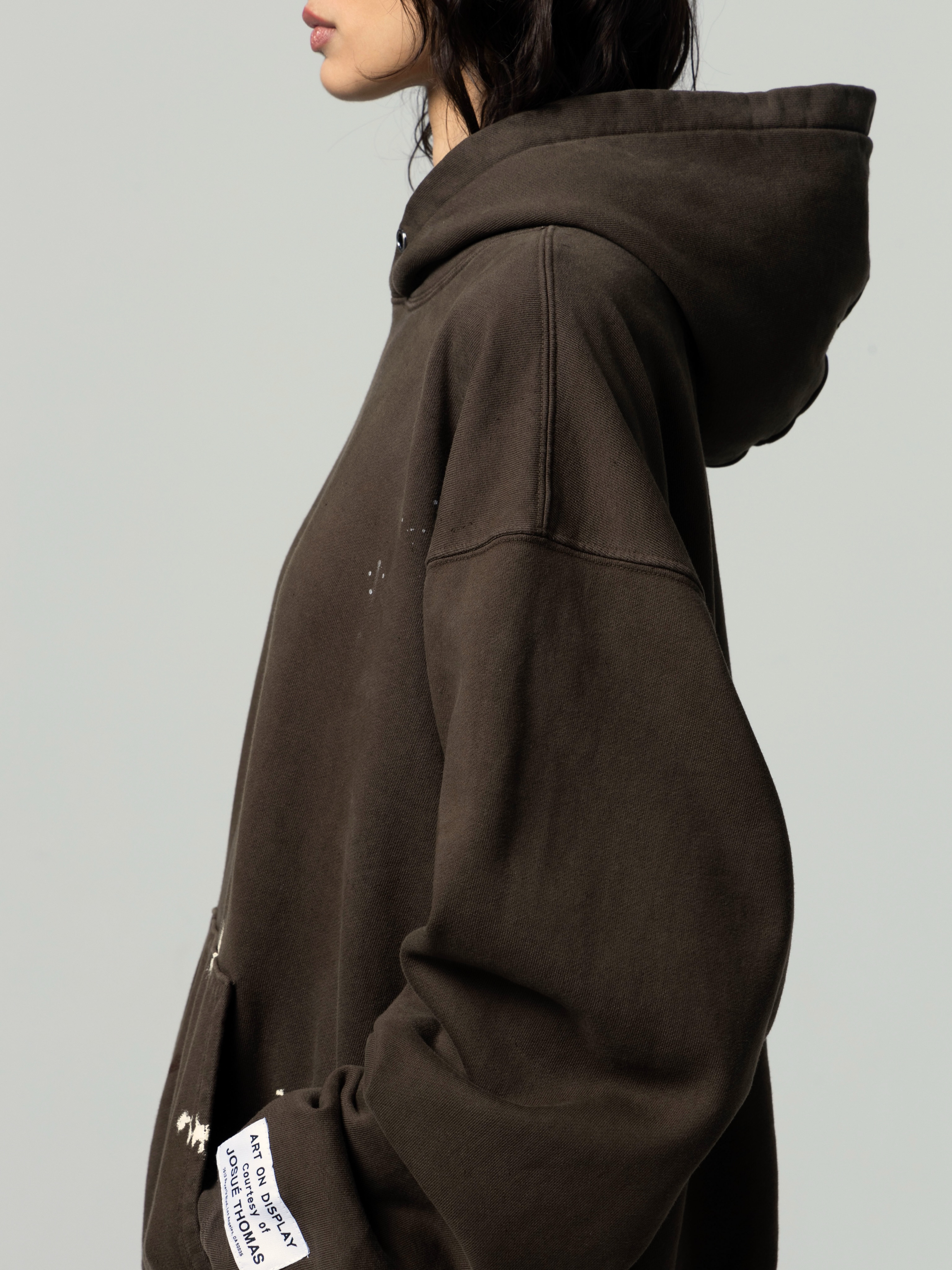 Gallery Dept French Logo Painted Hoodie in sepia with the hand painted logotype across the chest.