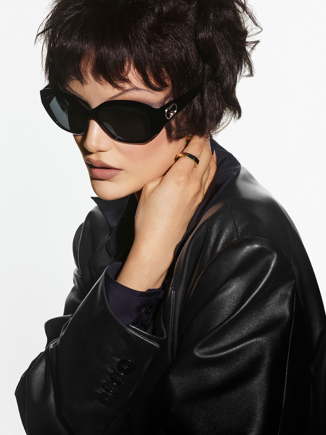A model from Gucci's Fall 2026 eyewear campaign, shot by Mark Seliger.
