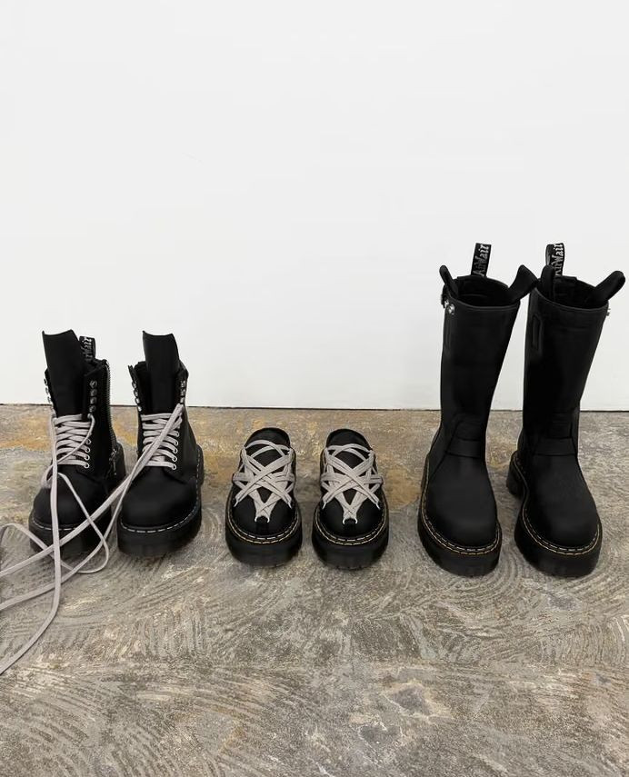 Rick Owens x Dr. Martens Quad Sole collection Pull-On Boot Steel Toe Boot and Megalace Mule