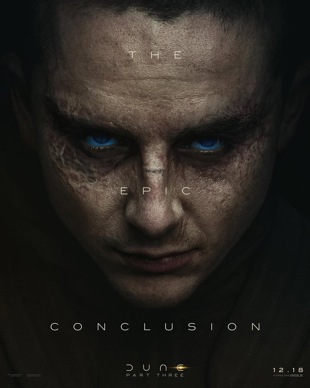 DUNE PART THREE POSTERS SHOW A SCARRED PAUL ATREIDES AND ROBERT PATTINSON AS SCYTALE