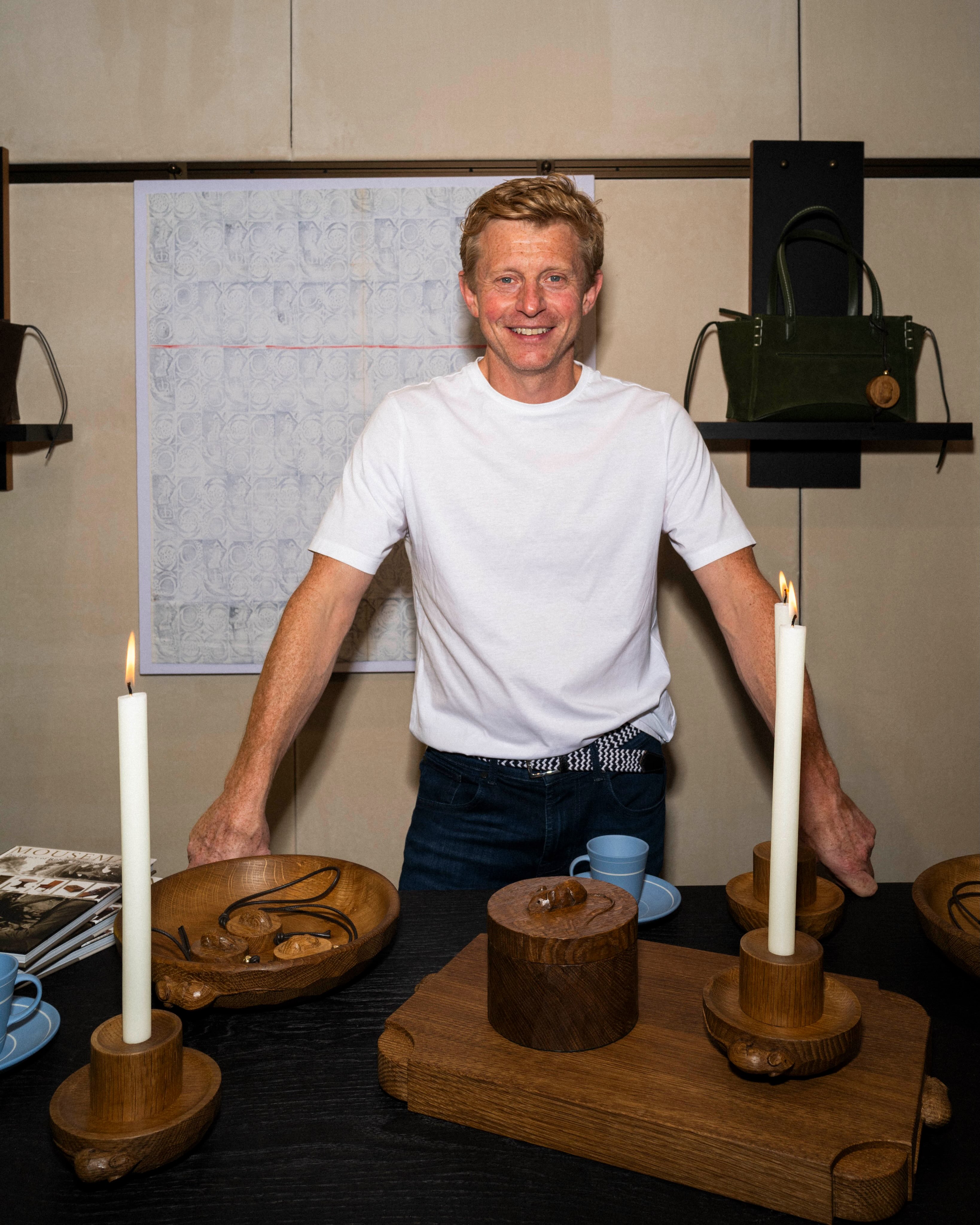 A JW Anderson x Mouseman oak homeware object in brown, from the brand's collaboration with Robert Thompson's Craftsmen Ltd.
