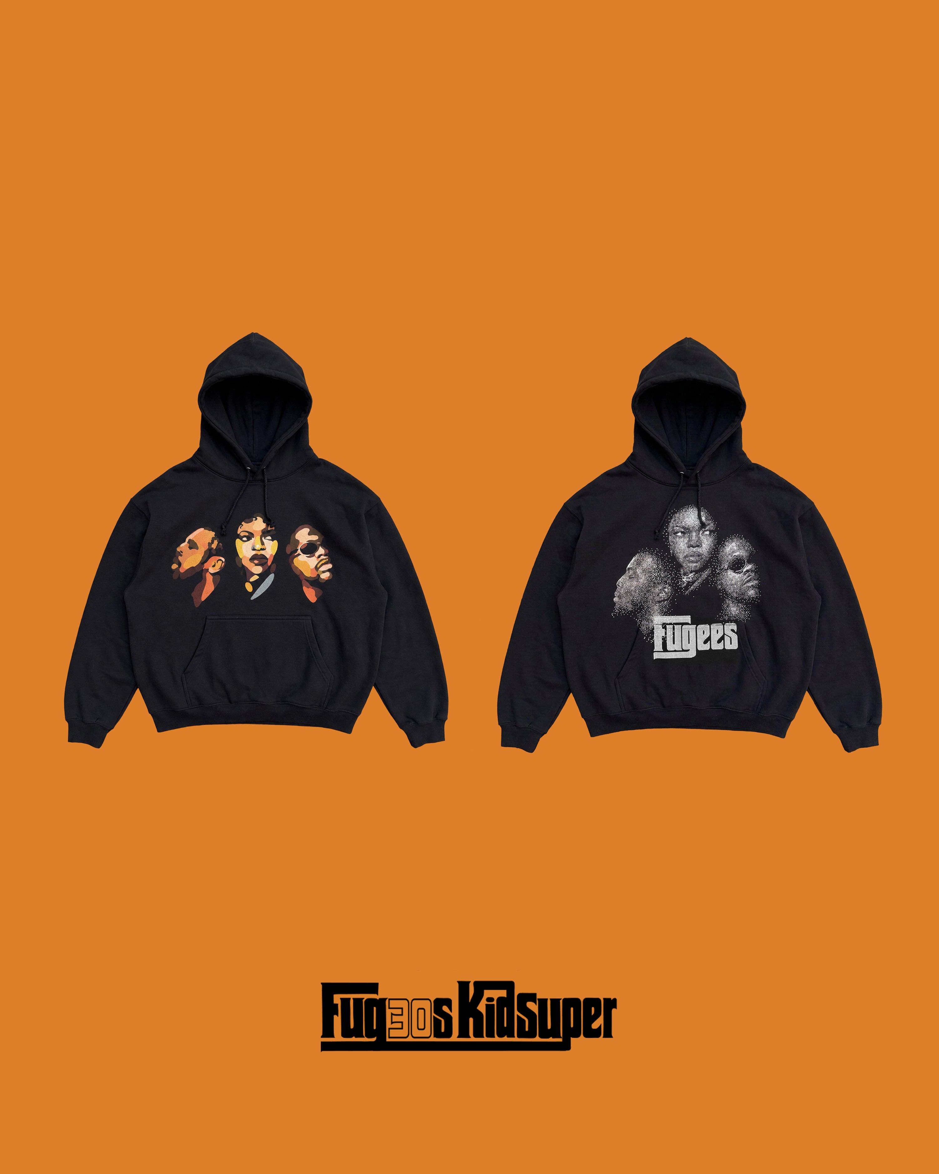 KIDSUPER X FUGEES PUTS THREE FACES ON BLACK HOODIES (image 2)