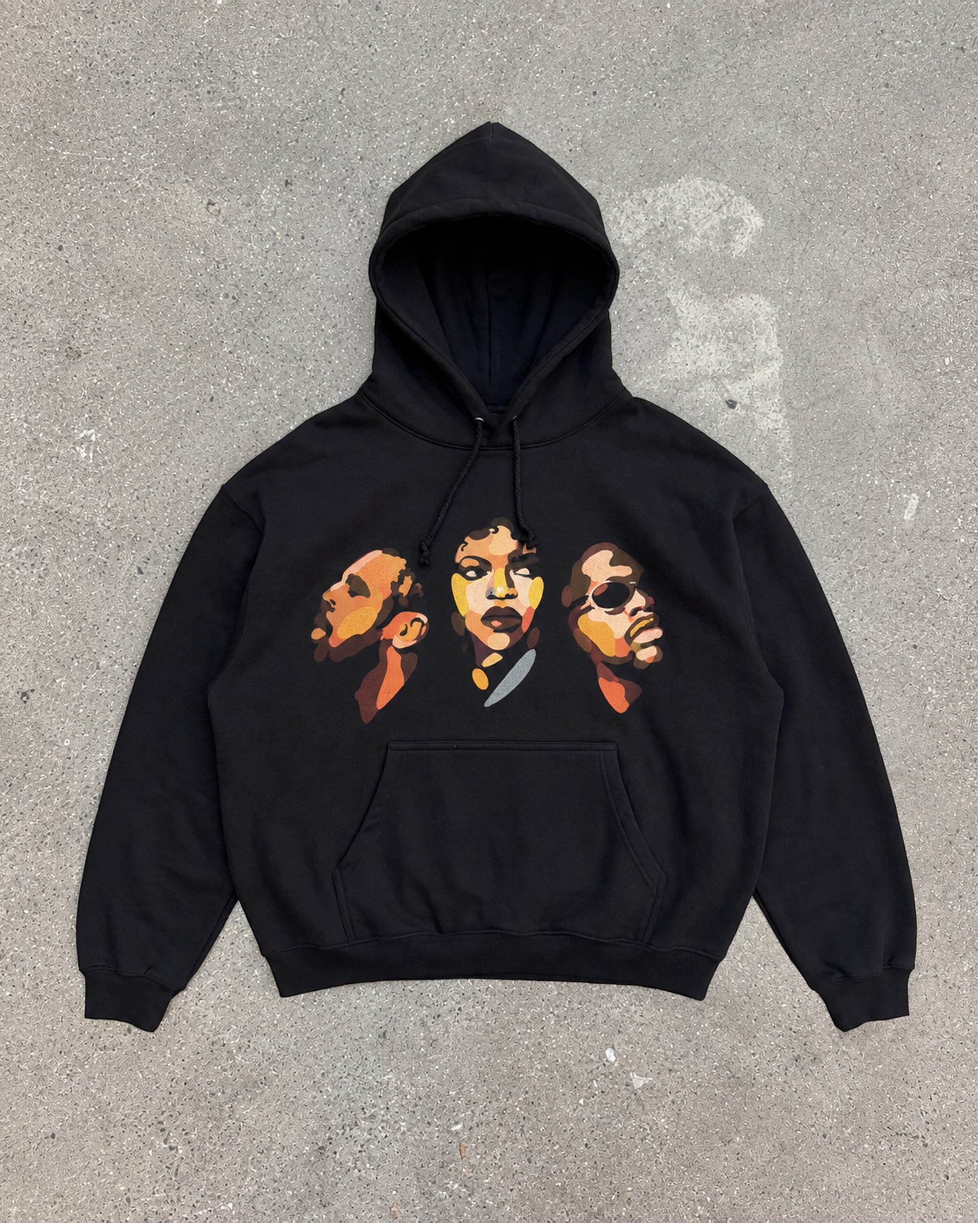KIDSUPER X FUGEES PUTS THREE FACES ON BLACK HOODIES (image 4)