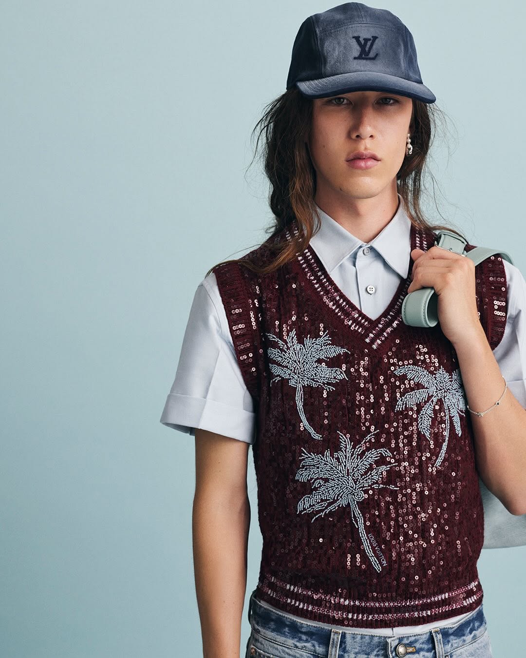 Louis Vuitton Spring Summer 2027 menswear show featuring embellished looks from Pharrell Williams collection in Paris, June 2026.