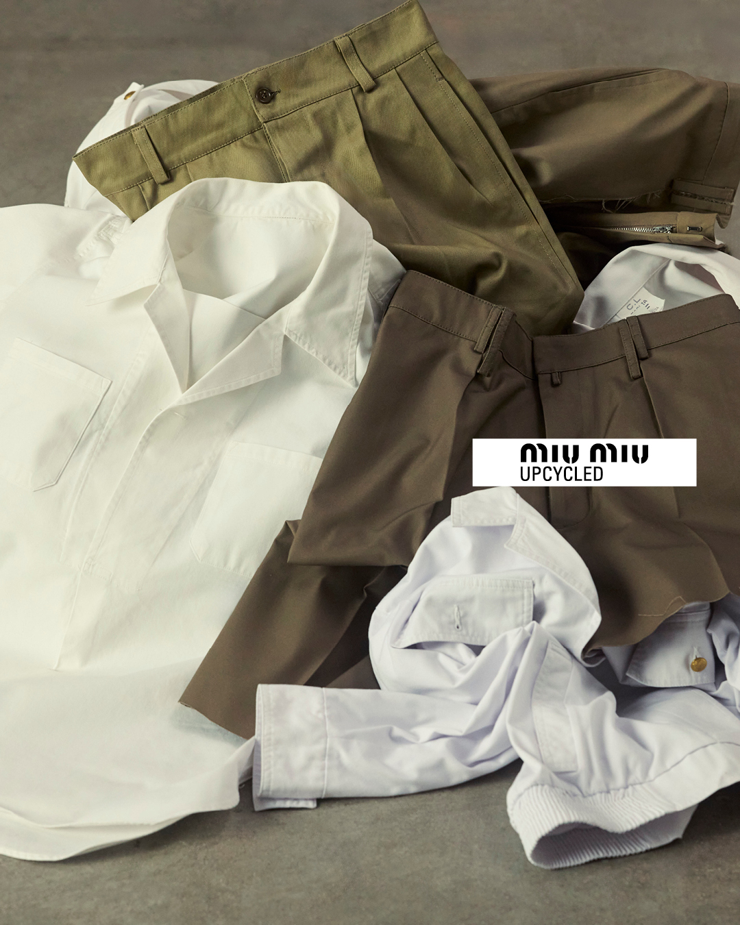 A restored vintage garment from Miu Miu's Upcycled 2026 collection showing visible wear and hand finishing