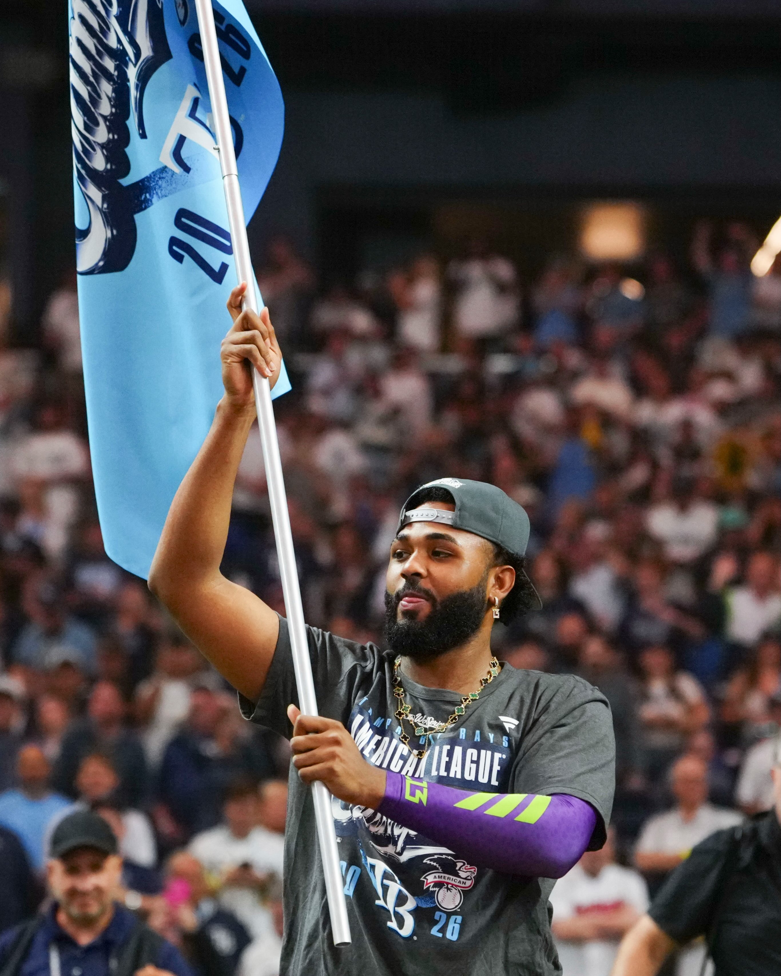 Tampa Bay Rays players celebrating after winning the 2026 American League pennant