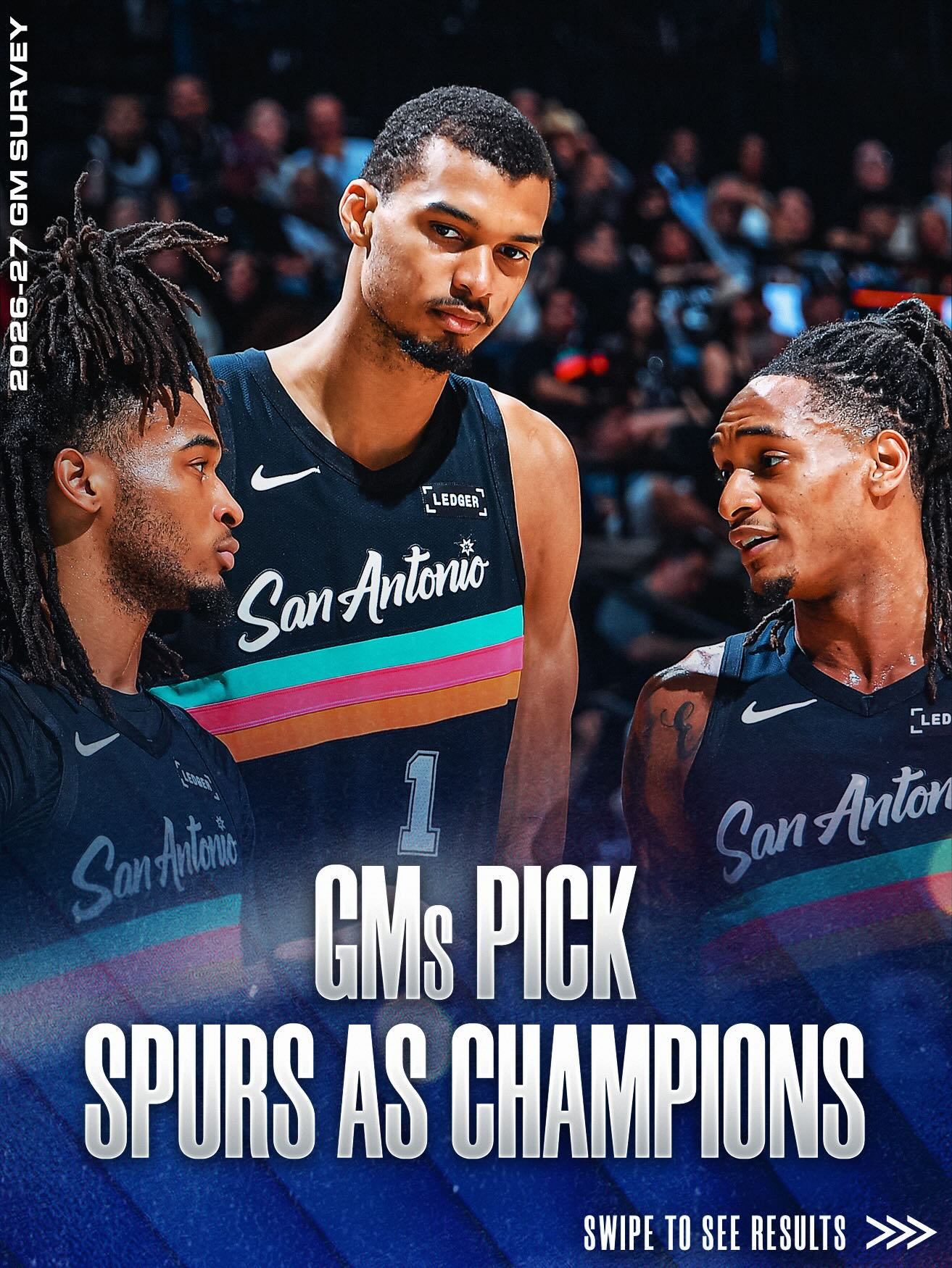 Graphic for the 2026-27 NBA GM Survey championship prediction.